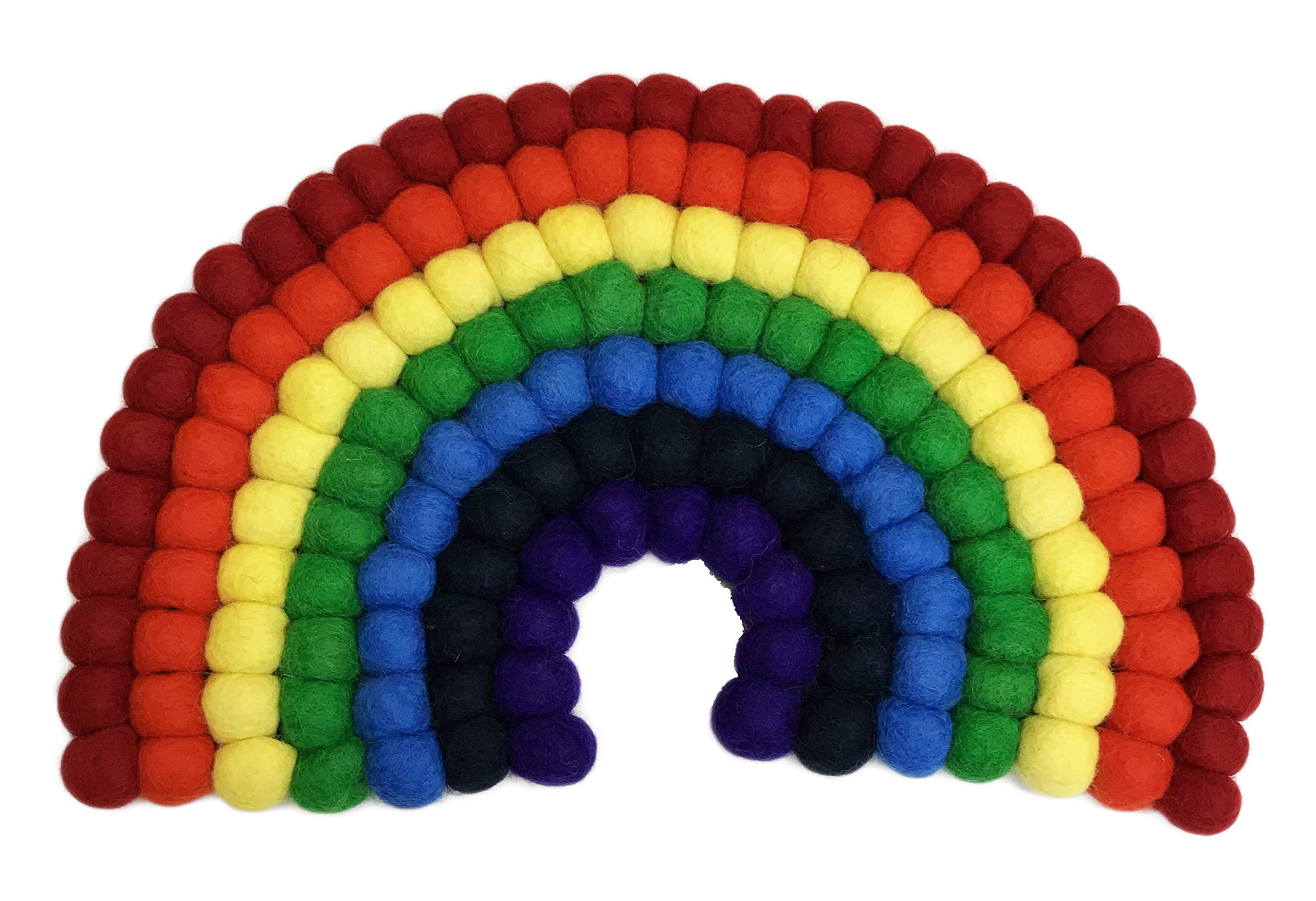 Handcrafted Woolen Round Felt Balls Novelty Shaped Hot Plate Holder Tabletop Trivet (Rainbow)