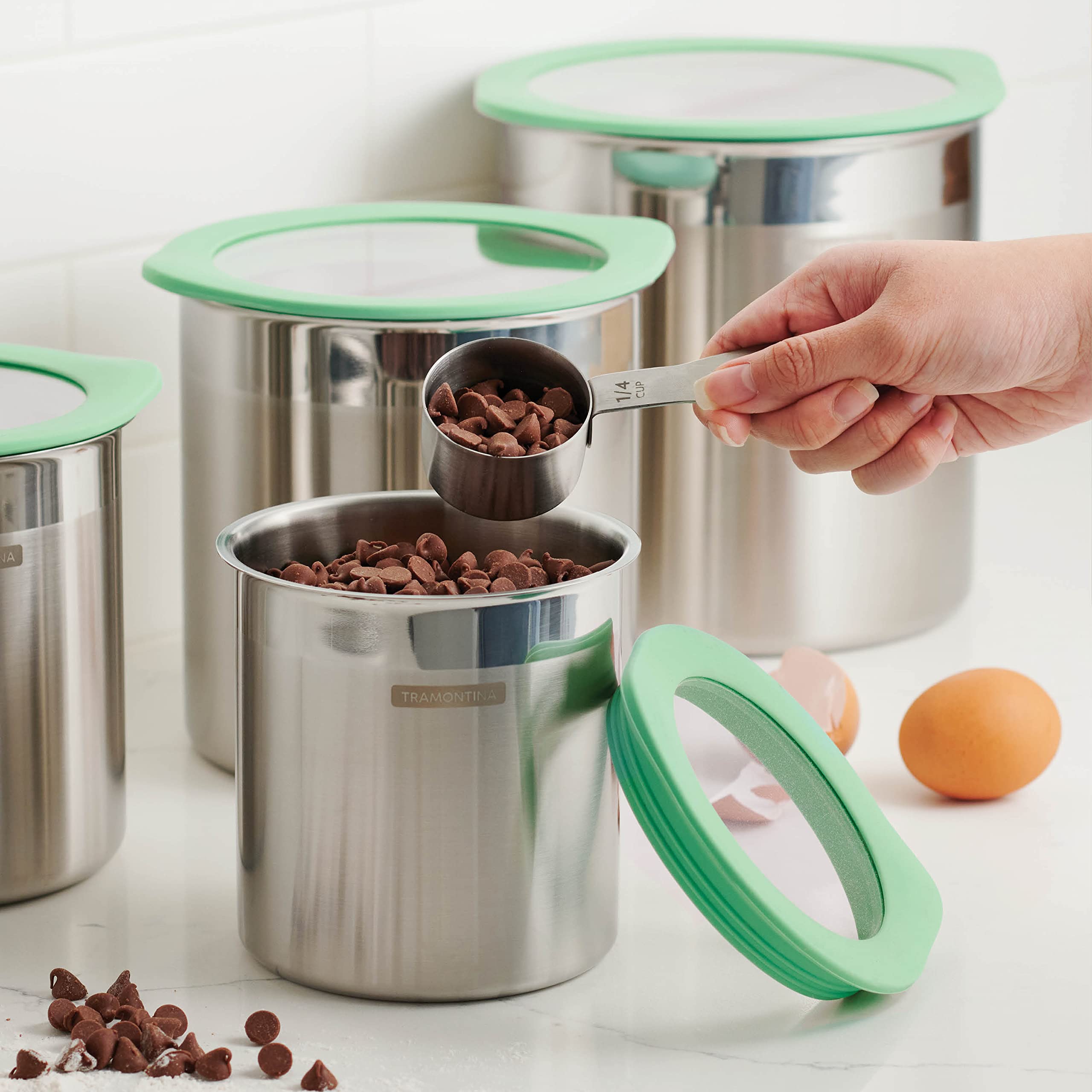 Tramontina 4 Pc Stainless Steel Canister Set Mint Green, 80204/025Ds