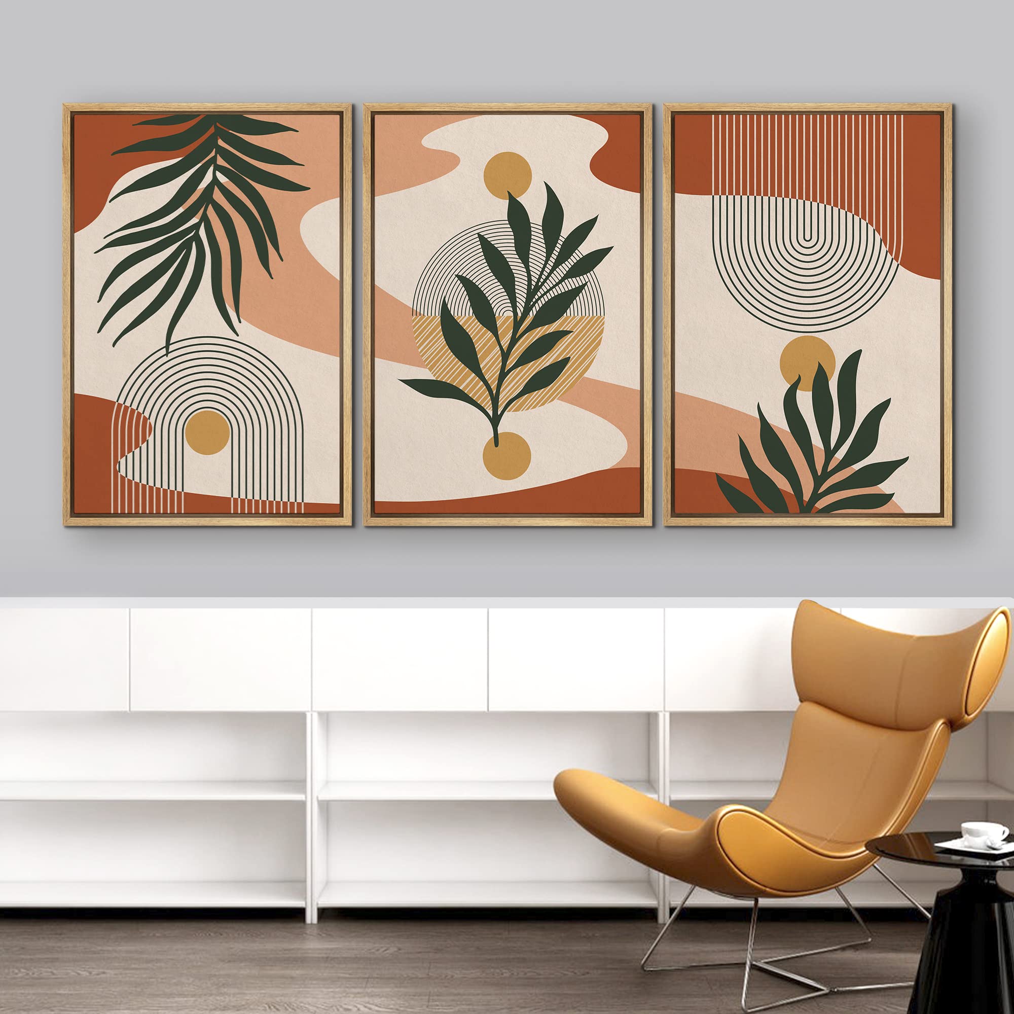 Idea4Wall Framed Canvas Print Wall Art Set Tropical Jungle Leaf Geometric Collage Abstract Nature Illustrations Modern Art Nordi