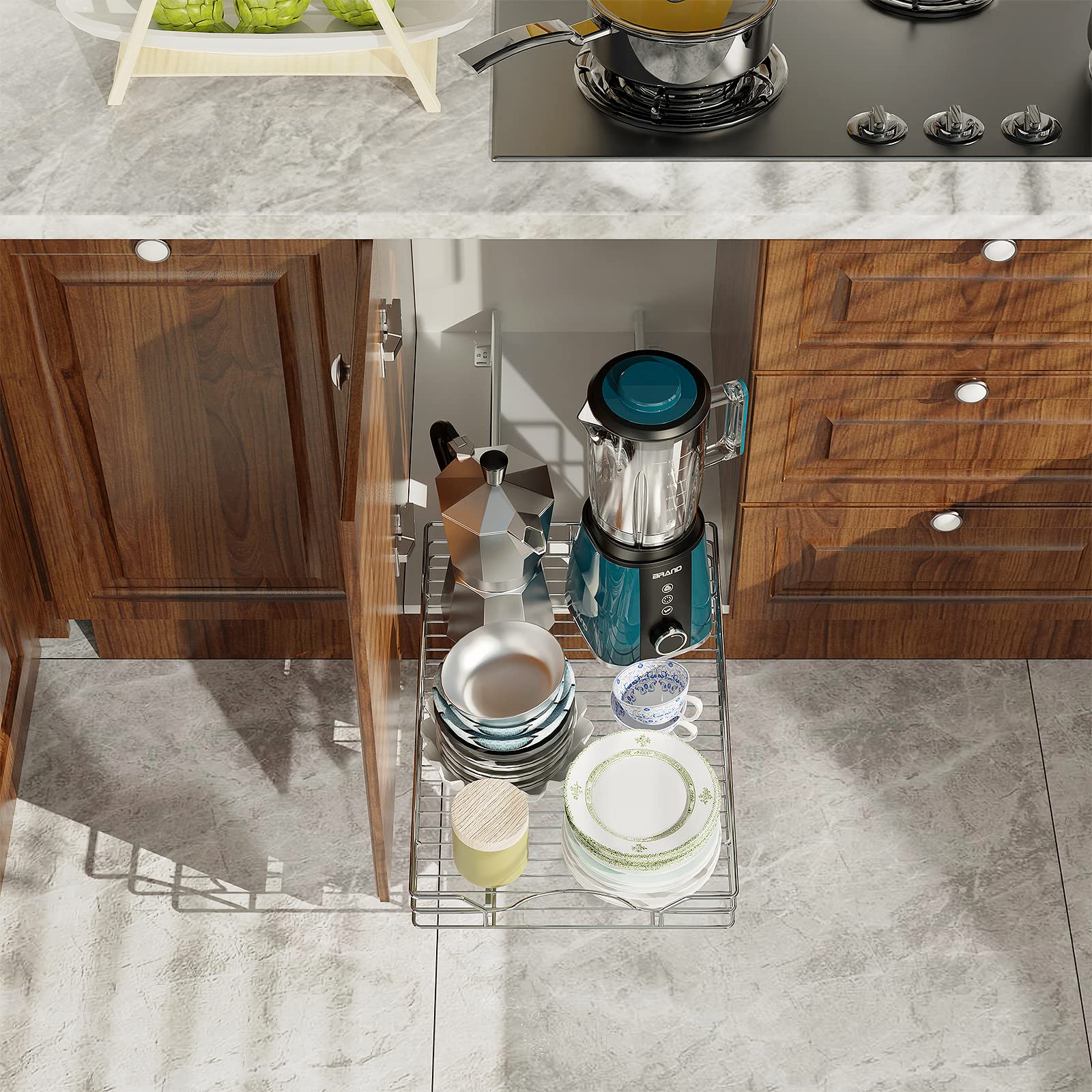 LOVMOR Pull Out Cabinet Organizer - 11"W x 21"D, 1 Tier, Polypropylene Storage Solution for Kitchen Cabinets