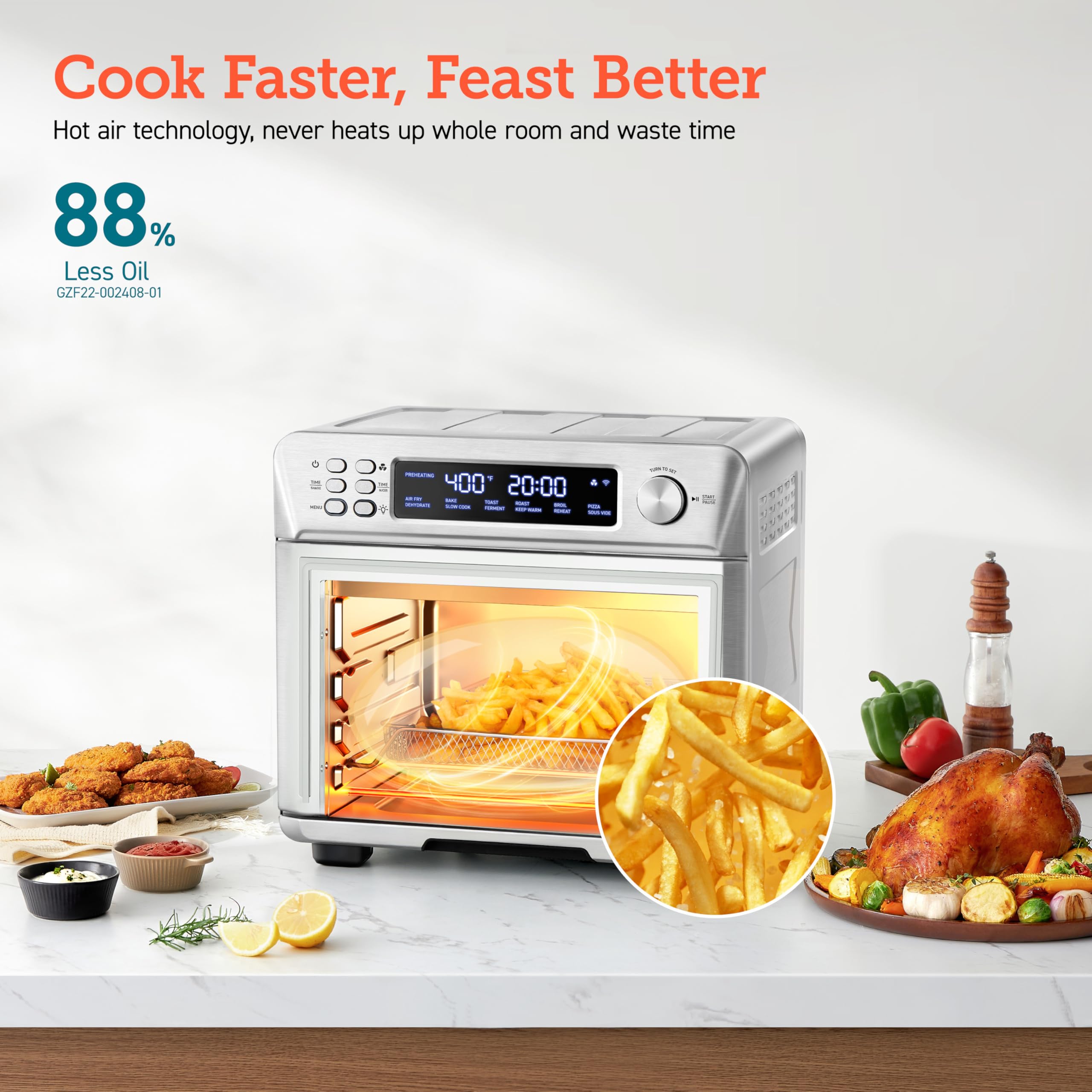 Cosori Air Fryer Toaster Oven Combo, 12-In-1 Convection Ovens Countertop, Stainless Steel, Smart, 6-Slice Toast, 12-Inch Pizza,