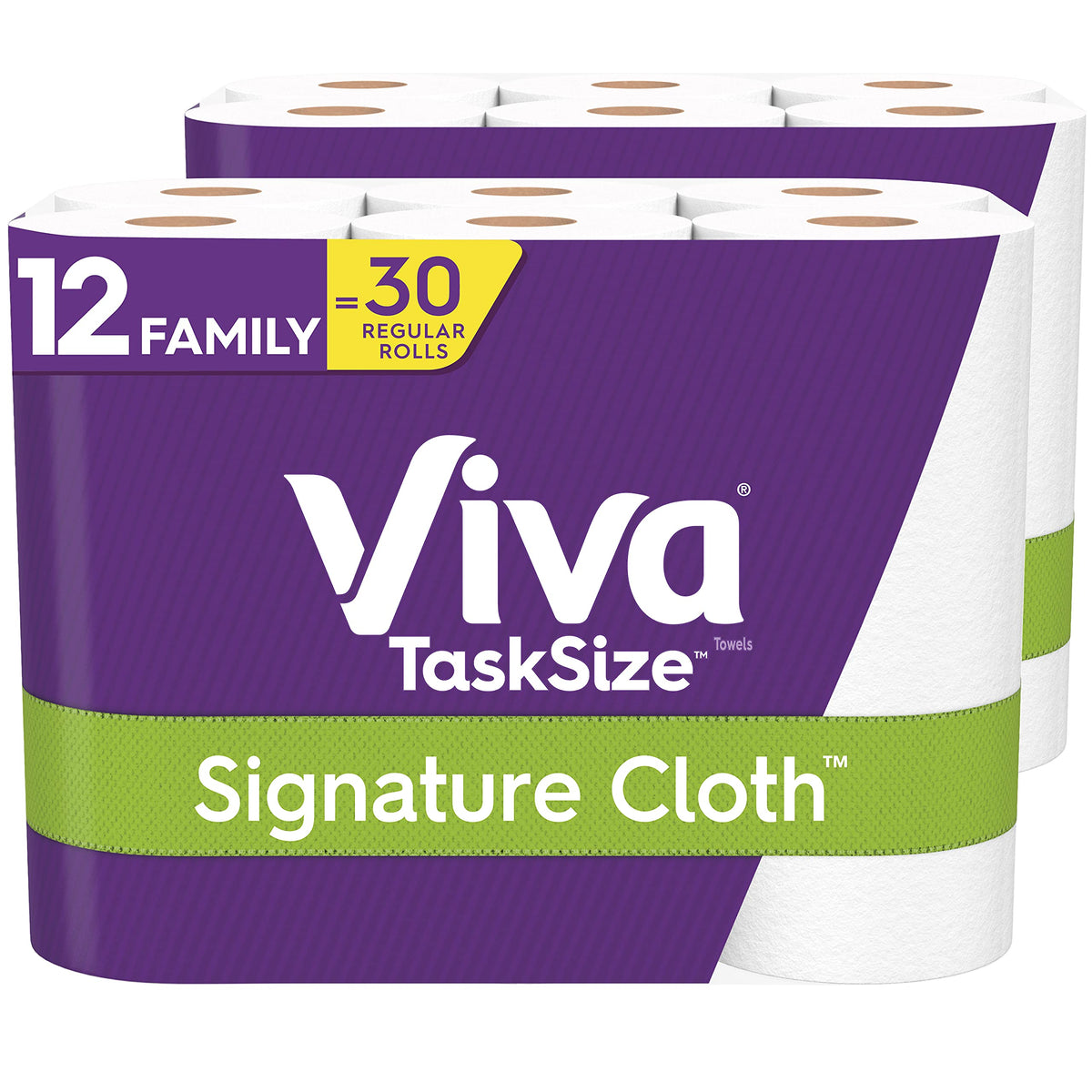 Viva Signature Cloth Paper Towels, Task Size - 12 Family Rolls (2 Packs Of 6 Rolls) = 30 Regular Rolls (143 Sheets Per Roll), 28