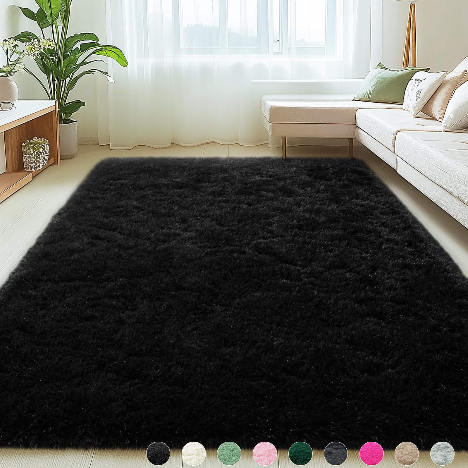 Mugorn Black Rugs for Living Room, 6x9 Feet Large Fluffy Area Rugs for Bedroom, Soft Carpet Shag Kids Room Rug, Non-Slip Fuzzy R