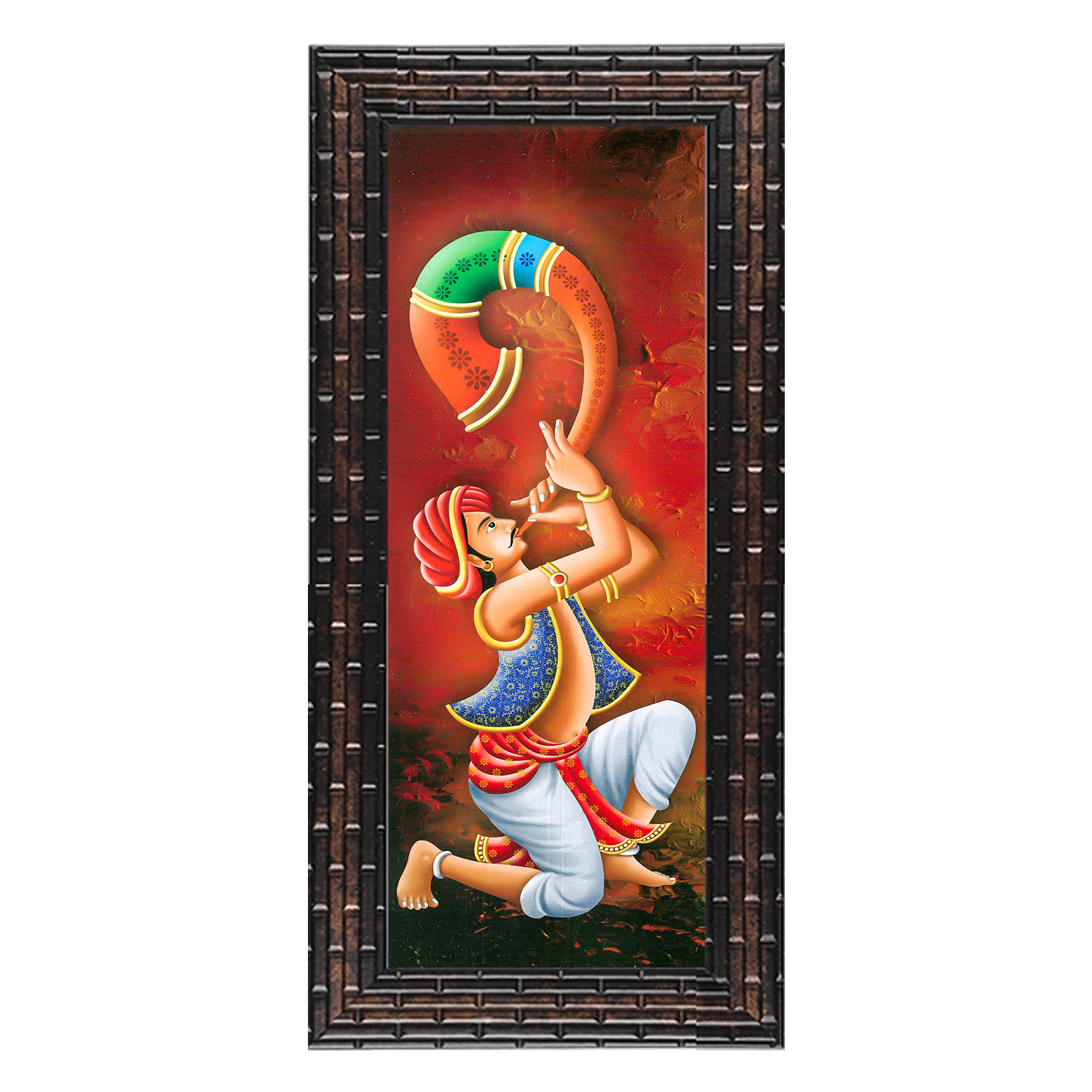 Indianara Rajasthani Folk Music And Dance Rectangular Synthetic Wood Art Painting (35 Cm X 28 Cm X 3 Cm, Set Of 3)