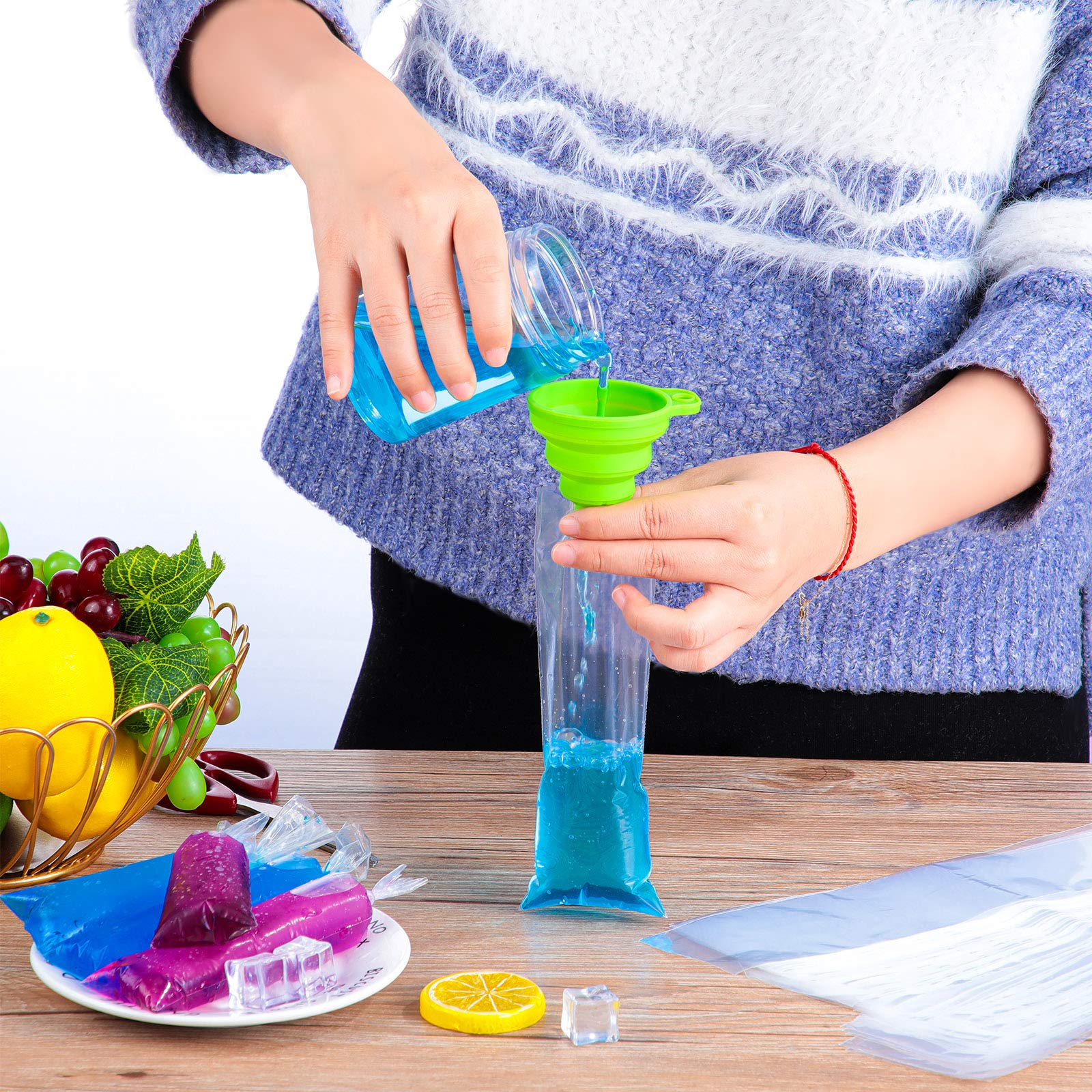 Ice Lolly Bags Disposable Ice Cream Mold Bags With Silicone Funnel, 3 Size Diy Ice Candy Pouch For Making Ice Cream Yogurt, 2X12