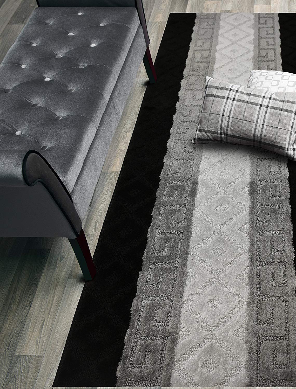 ORFA HOME Custom Size Hallway Runner Rug, Slip Resistant, 26 Inch Wide X Your Choice of Length, Meander Black, 26 Inch X 20 feet