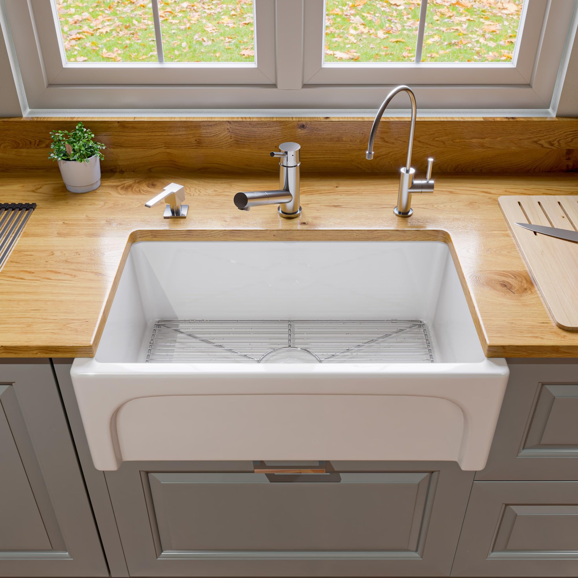 Alfi Brand Ab3018Arch-W Arched Apron Thick Wall Fireclay Single Bowl Farm Sink 30 White
