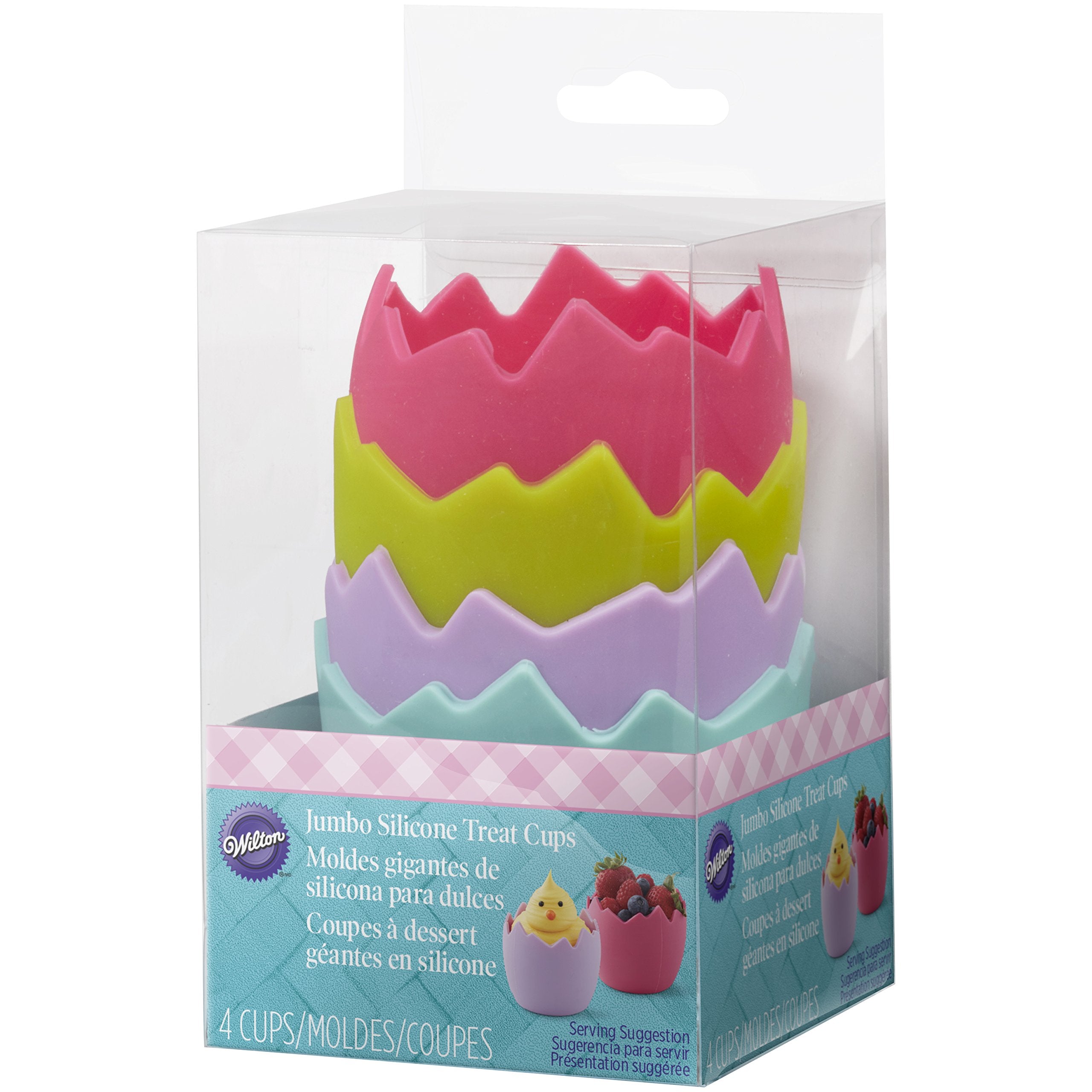 Wilton 4 Pieces Hatched Jumbo Silicone Treat Cup  7.5 x 7 cm  Multicolour