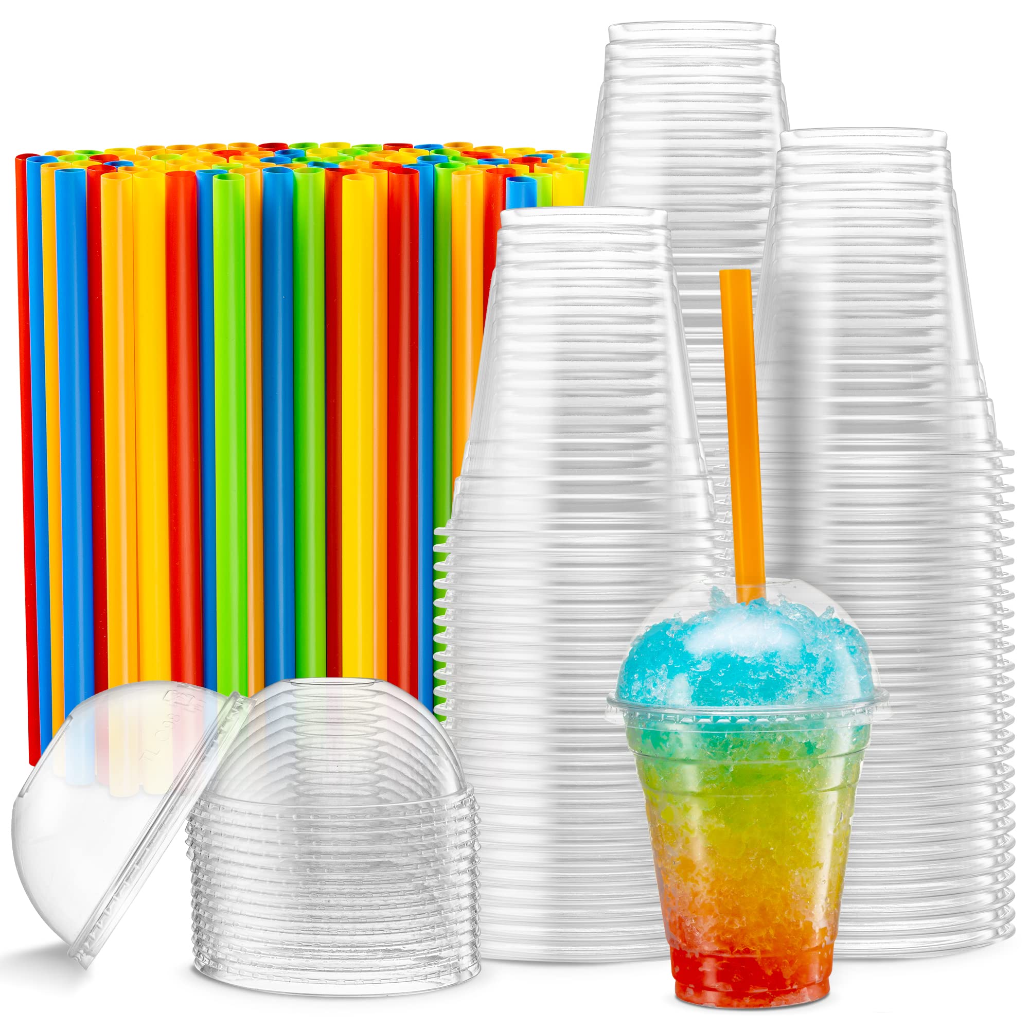Elegant Disposables [40 Sets - 24 Oz] Crystal Clear Pet Plastic Cups With Dome Lids & Straws For Iced Coffee, Cold Drinks, Milks
