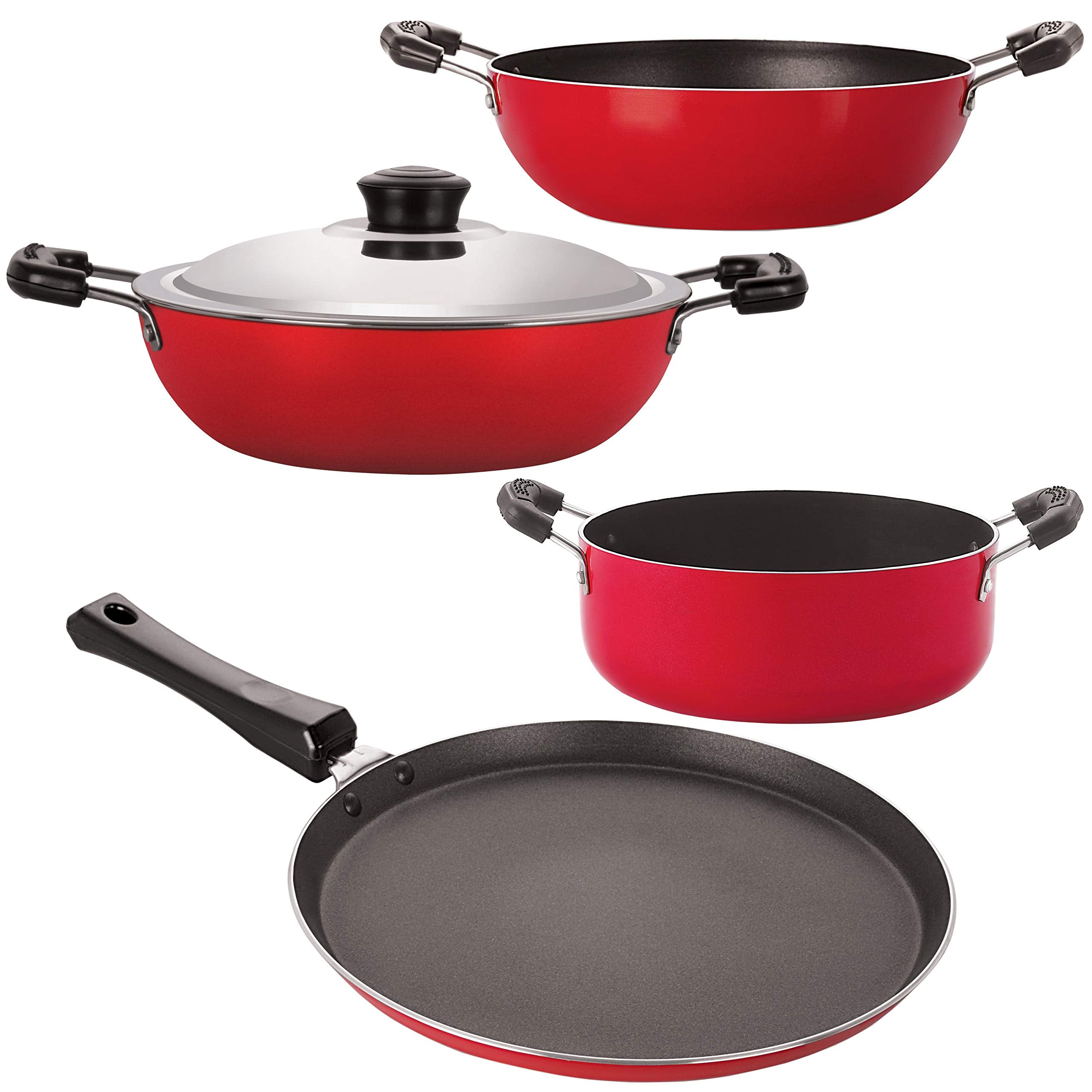 Nirlon NonStick Aluminium Dishwasher Safe Flat Base Cookware Combo Offer Set With Lid