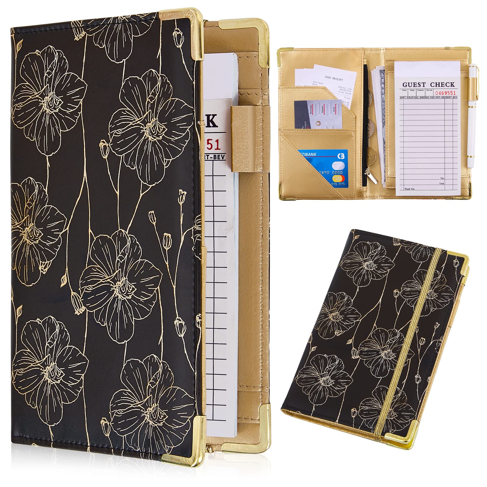 Server Books For Waitress Cute Waitress Book With Money Pocket Leather Server Book With Zipper Wallet Black Serving Book Organiz