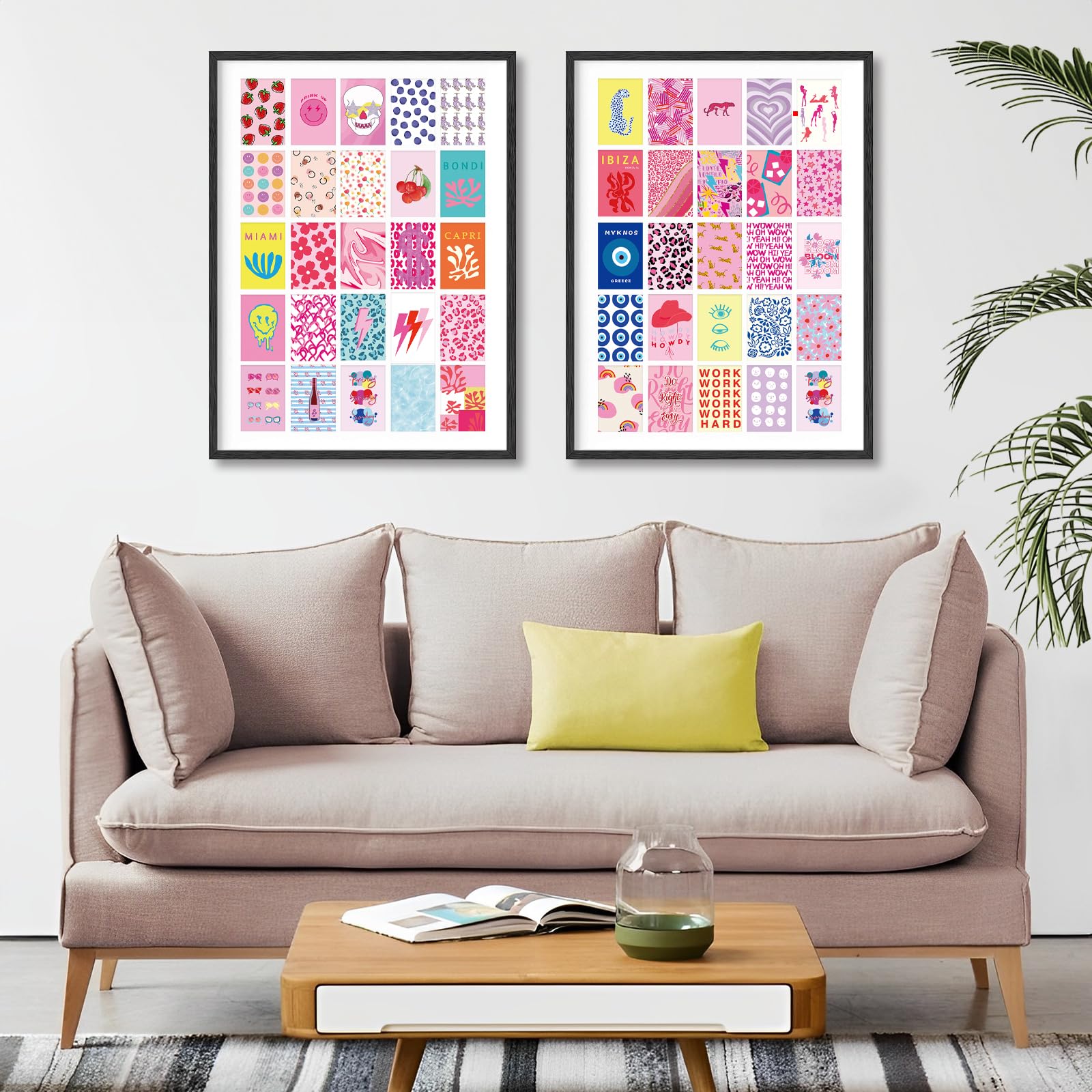 Dazzlewall 50Pcs Abstract Wall Collage Kit Preppy Aesthetic Pictures For Bedroom Living Room Dormitory Pink Wall Decor Poster 4X