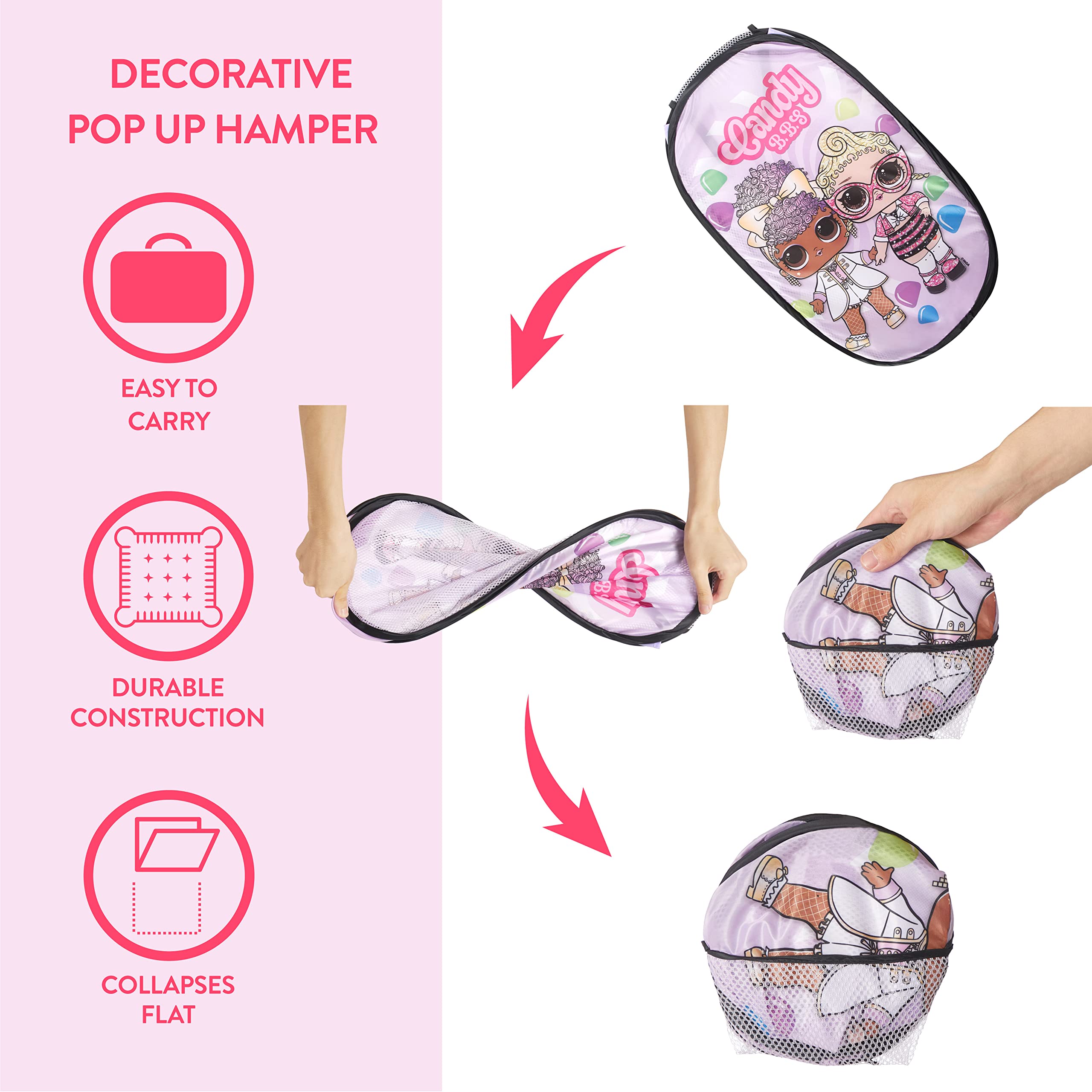 Idea Nuova Lol Surprise Pop Up Hamper With Durable Carry Handles, 21'' H X 13.5'' W X 13.5'' L, Lol Surprise/Light Pink