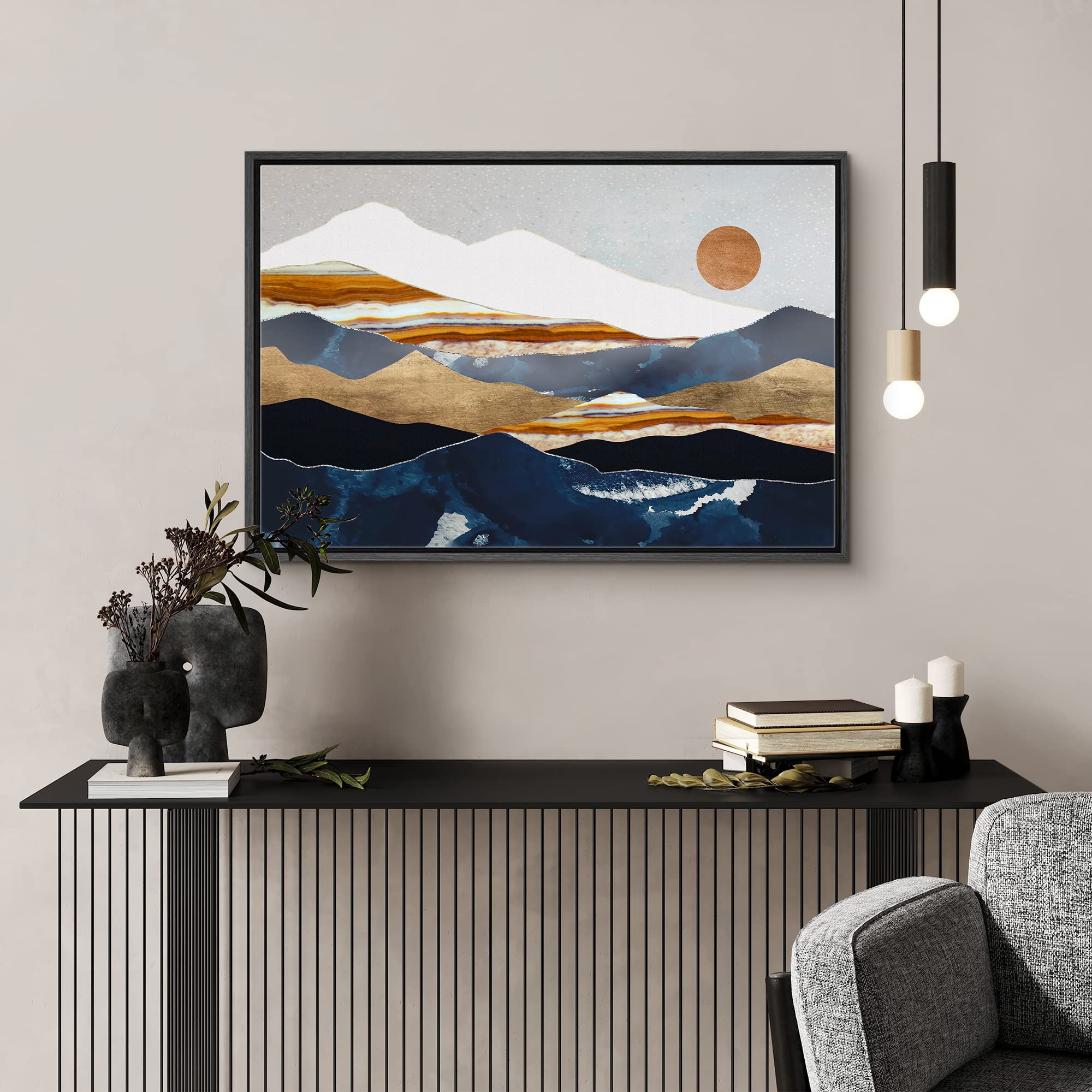 Signford Canvas Print Wall Art Marble Granite Mountain Range Valley Nature Wilderness Illustrations Modern Art Rustic Zen Landsc