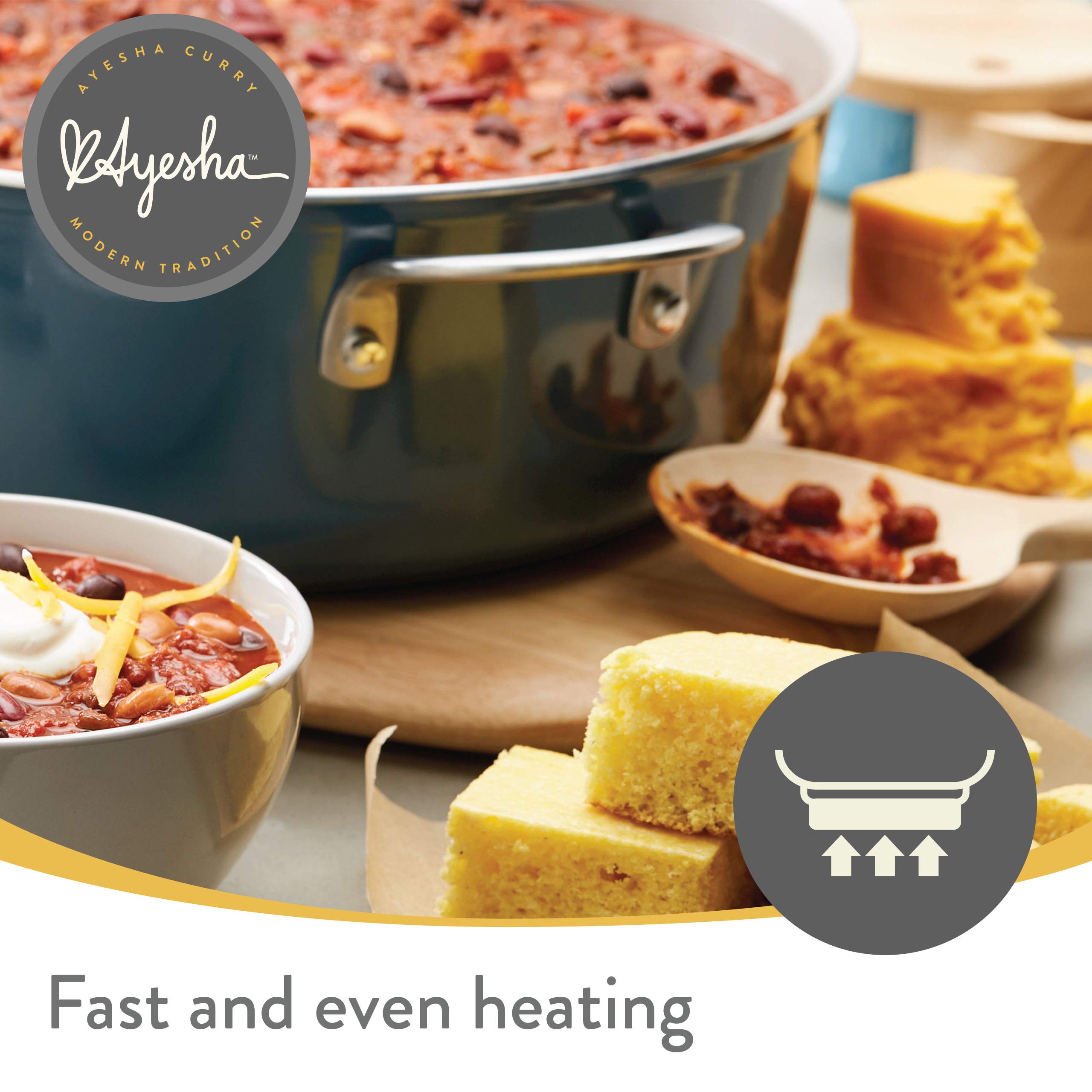 Ayesha Curry Nonstick Deep Skillet, 12 Inch Porcelain Enamel Frying Pan, Brown Sugar, Model 10764, Glass Lid, Helper Handle