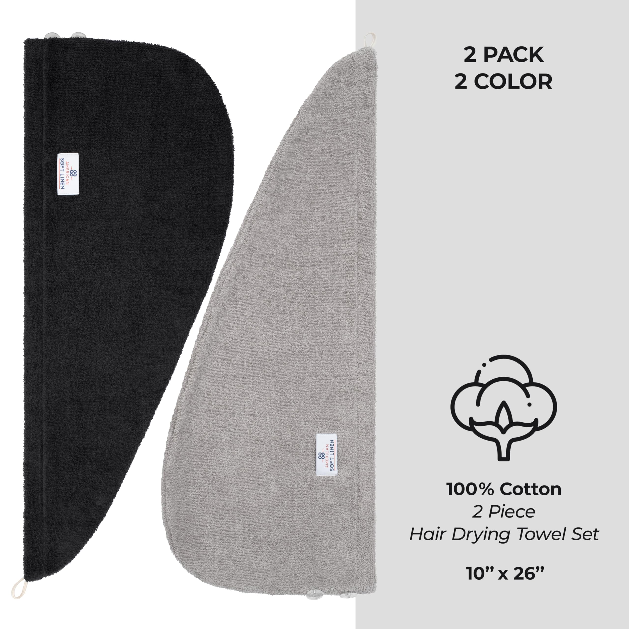 American Soft Linen 100% Cotton Hair Towels for Women, Head Towel Cap, Cotton Hair Turban Towel Wrap for Hair, Soft and Absorben