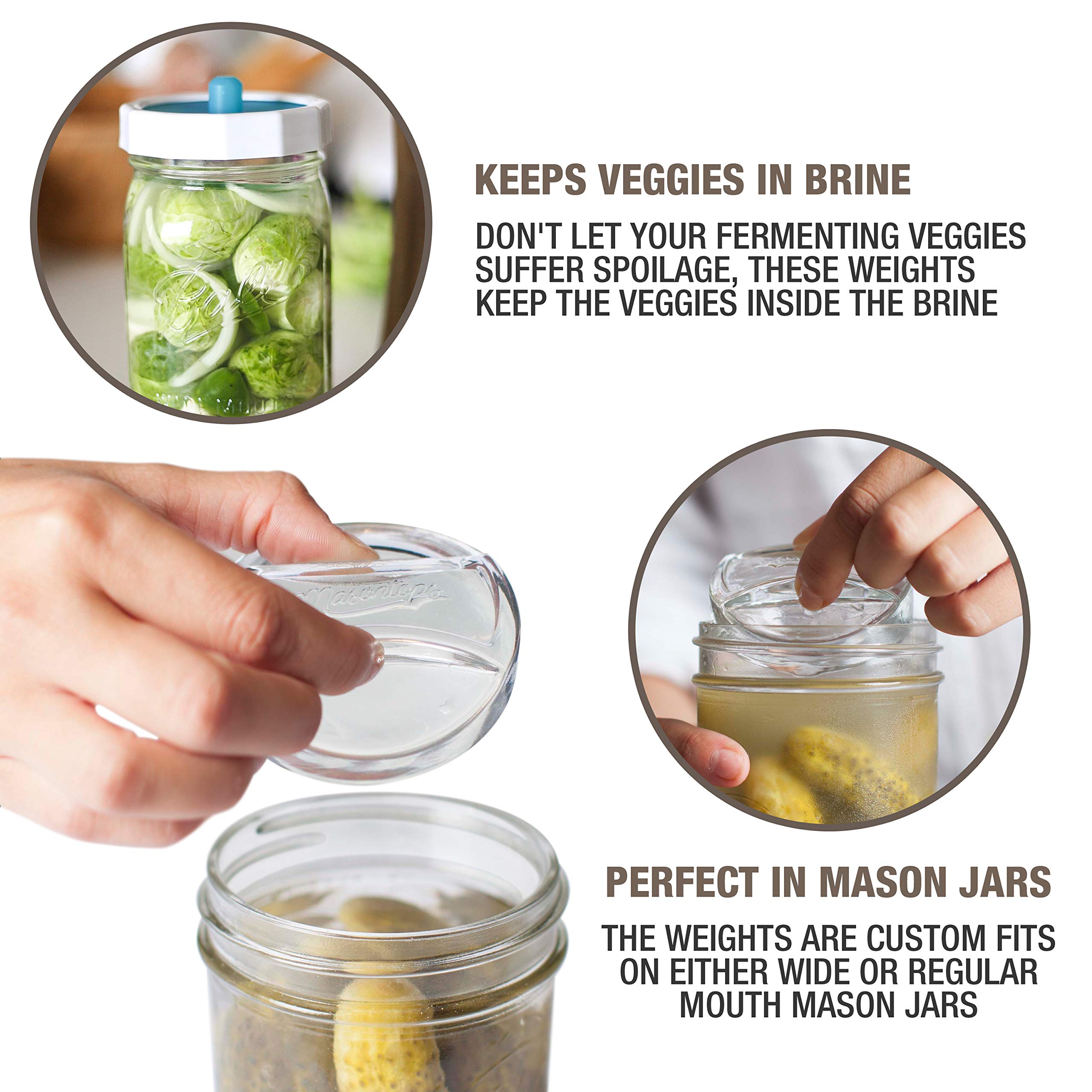 Masontops Pickle Pebble Glass Fermenting Weights - Pickling Fermentation Weight Set - Wide/Small Mouth Combo