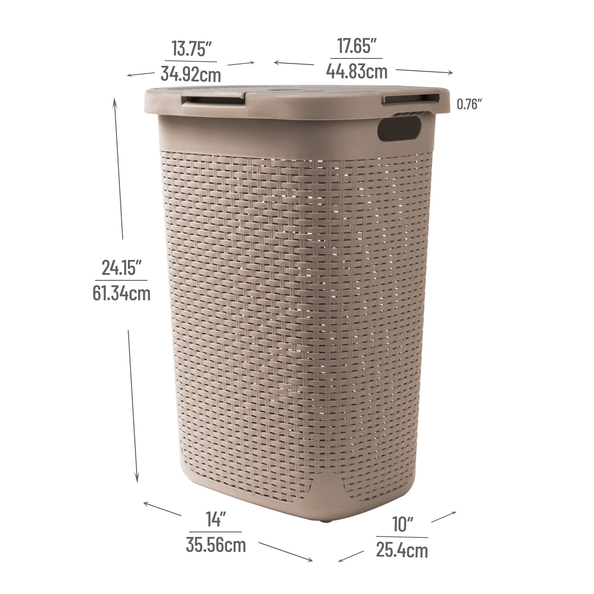 Mind Reader 60L Slim Laundry Hamper, Clothes Basket, Lid, Wicker Design, Plastic, 17.65''L X 13.75''W X 24.15''H, Tan