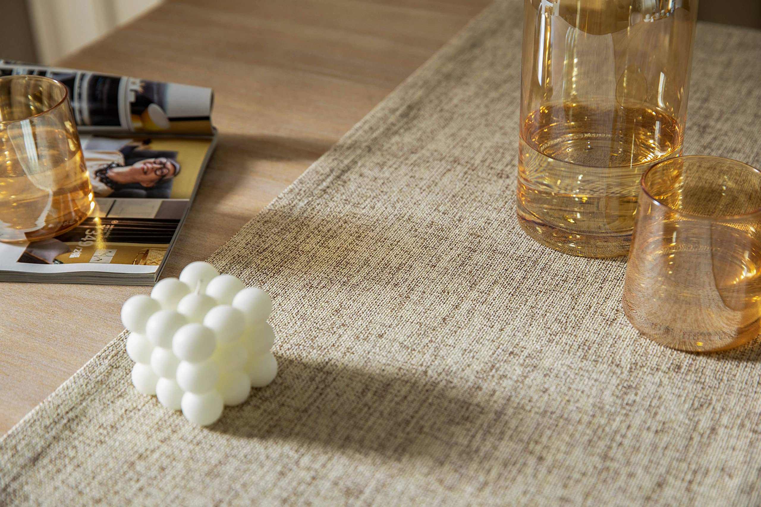 Zeemart Burlap Style Farmhouse Table Runners 72 Inches Long, Beige Rustic Woven Dining Table Runner For Everyday Use, 14X72 Inch