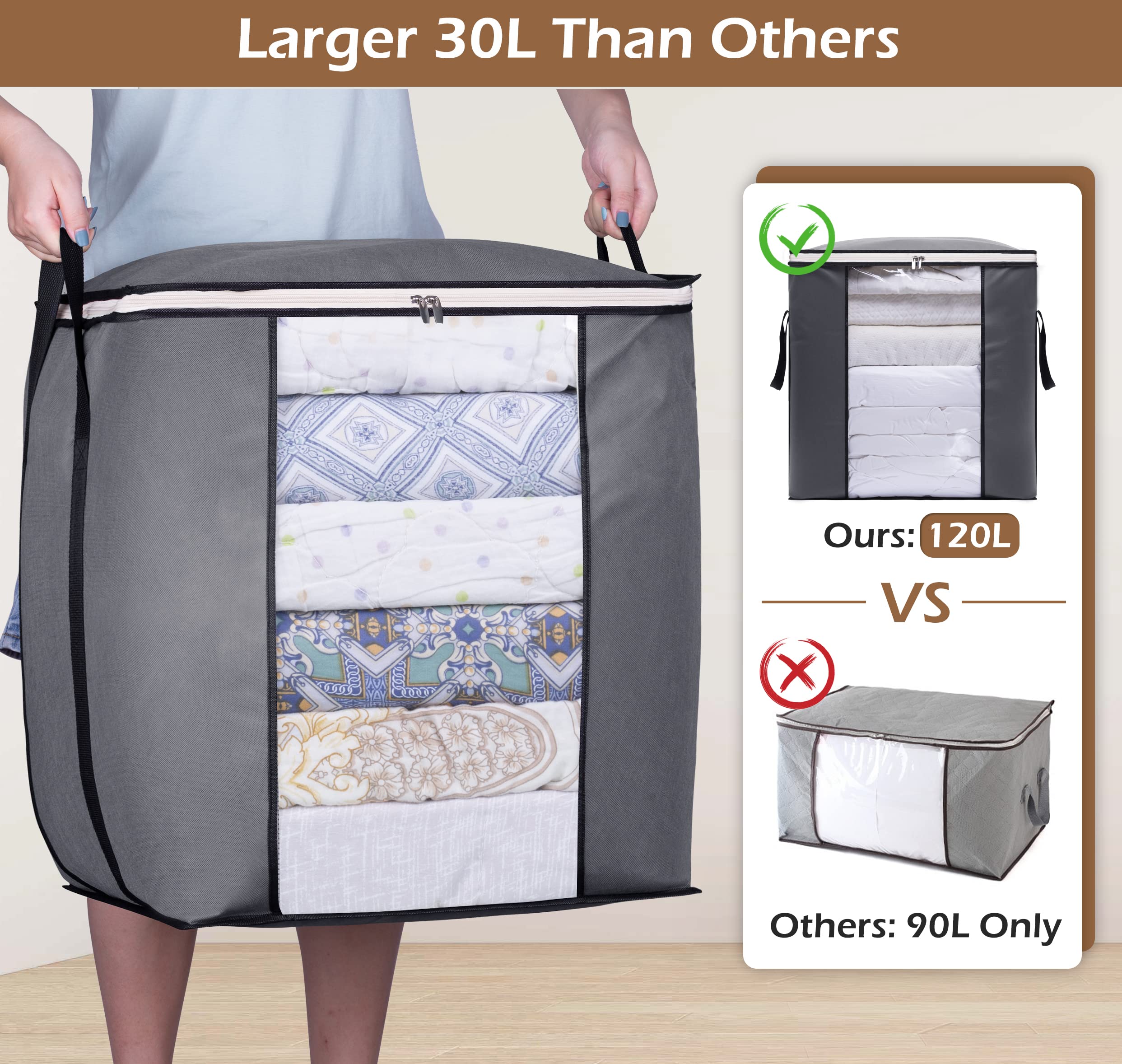 SLEEPING LAMB 120L Oversized Blanket Storage Bags Sturdy Fabric Clothes Storage Containers for King Comforter Bedding Pillow She
