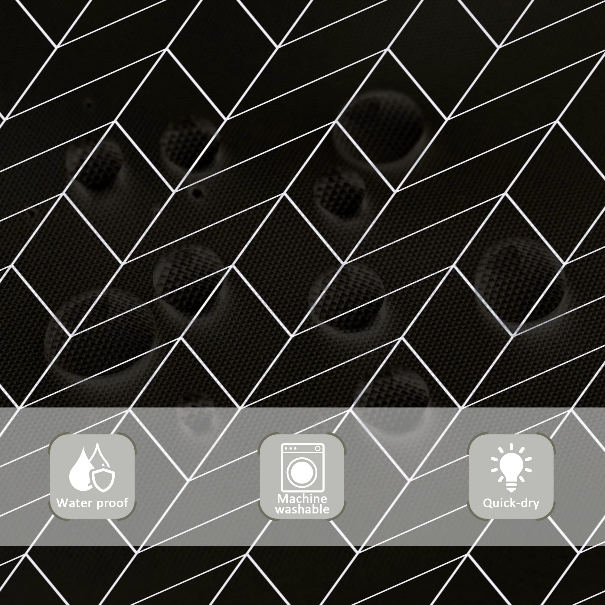 Riyidecor Herringbone Chevron Shower Curtain Extra Long 72x84 Inch Black Geometric Striped Modern Fashion Panel Decor Fabric Bathroom Set Polyester Waterproof 12 Pack Hooks