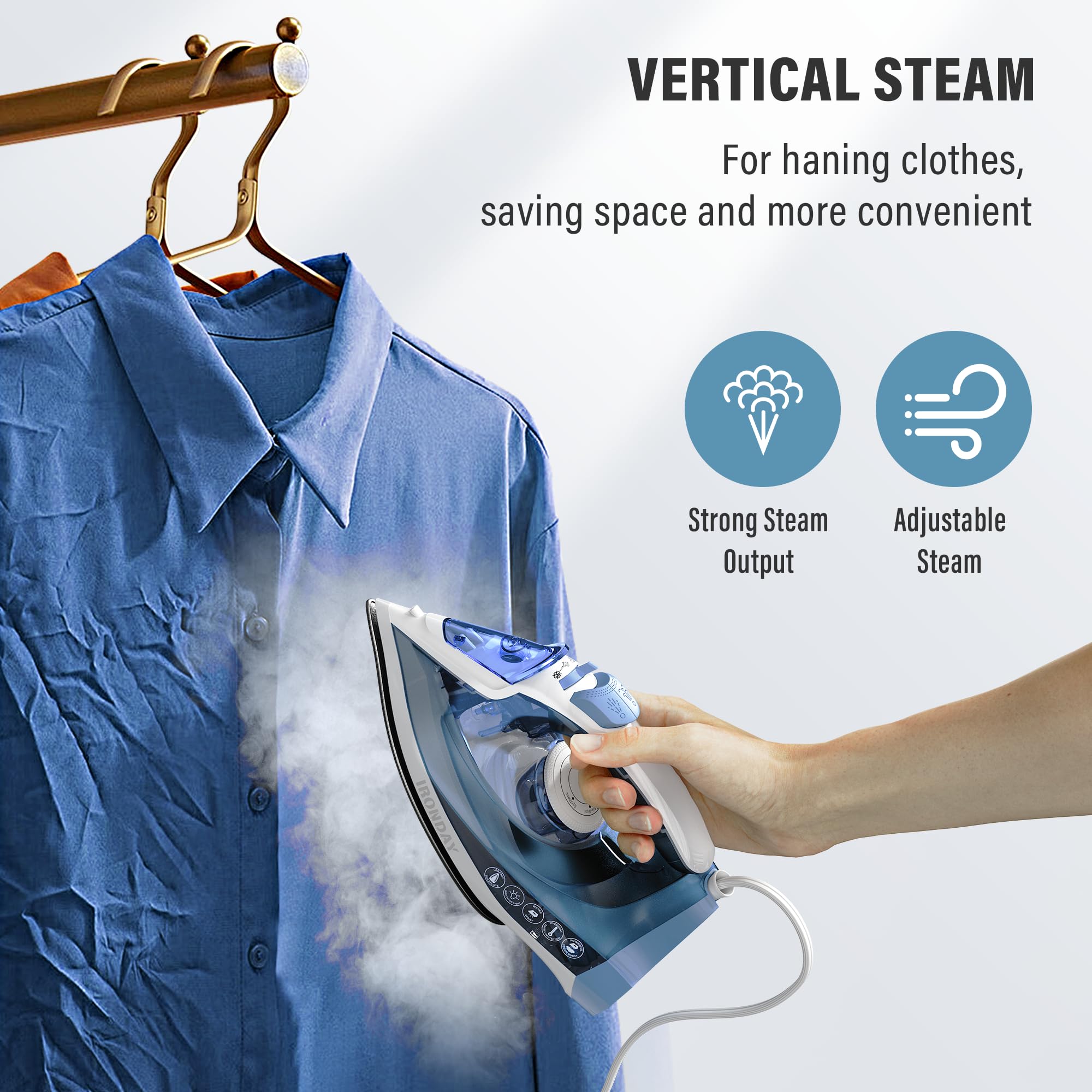 1200W Steam Iron For Clothes, Fast Heating, Iron With Ceramic Coating Soleplate, Adjustable Thermostat Dial, Self-Cleaning, Spra