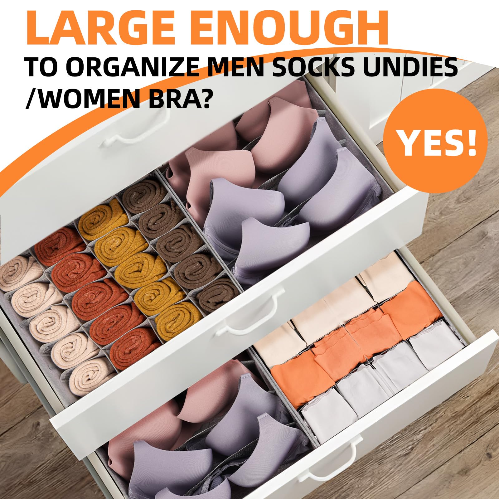 Criusia 6 Pack Large Drawer Organizer for Sock Underwear - Washable Heavy Duty Fabric Closet Organizers and Storage Bins - 90 Ce