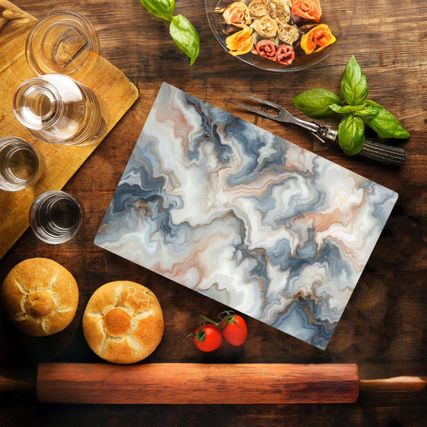 Multicolored White Agate Marble Kitchen Glass Cutting Board Ocean Decorative Gift Marbled Granite Stone Rock Gift For Her Mom Wi