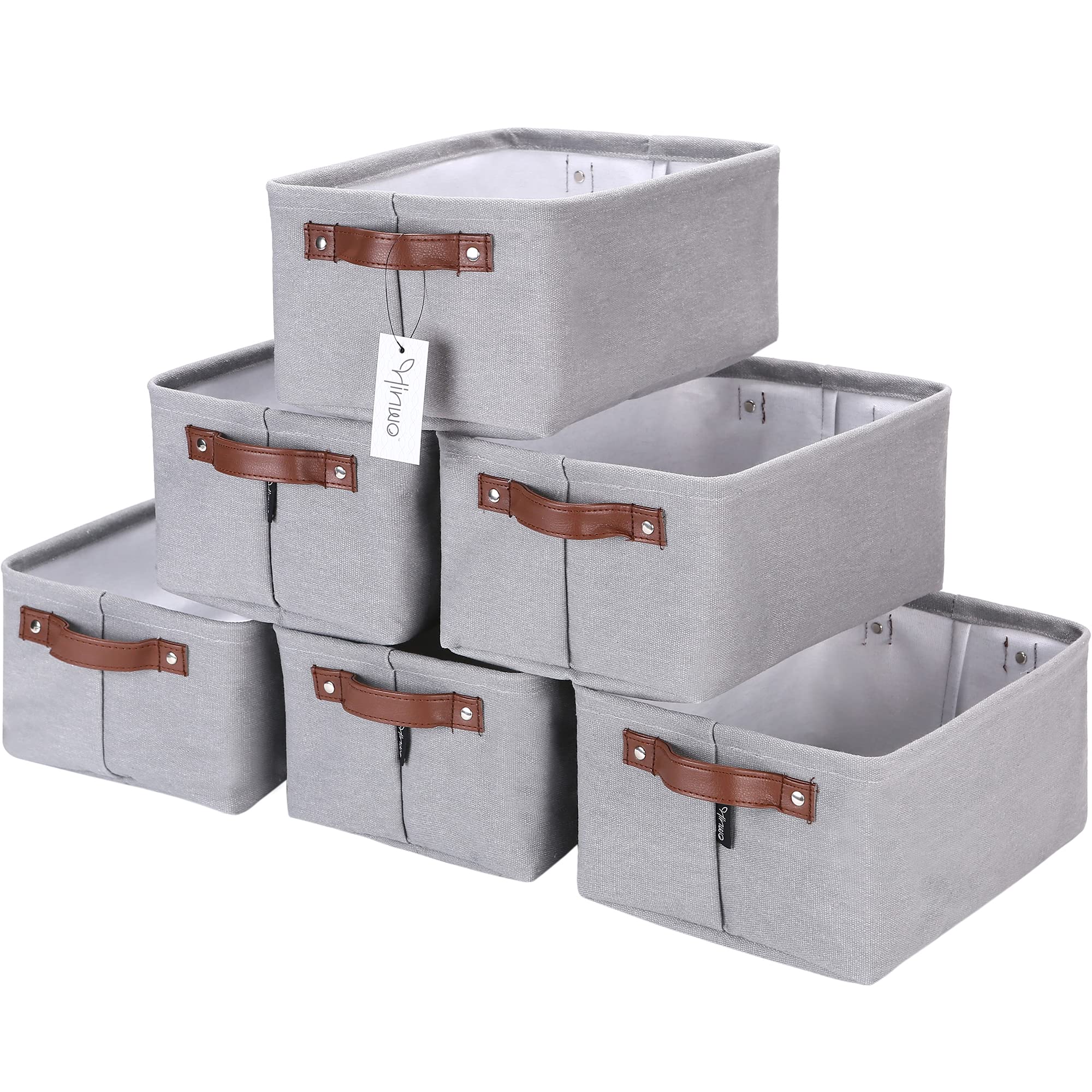 Hinwo 6-Pack Small Canvas Fabric Storage Baskets Set With Handles, Open Storage Bins, Cube Storage Organizer, Shelf Organizer Bi