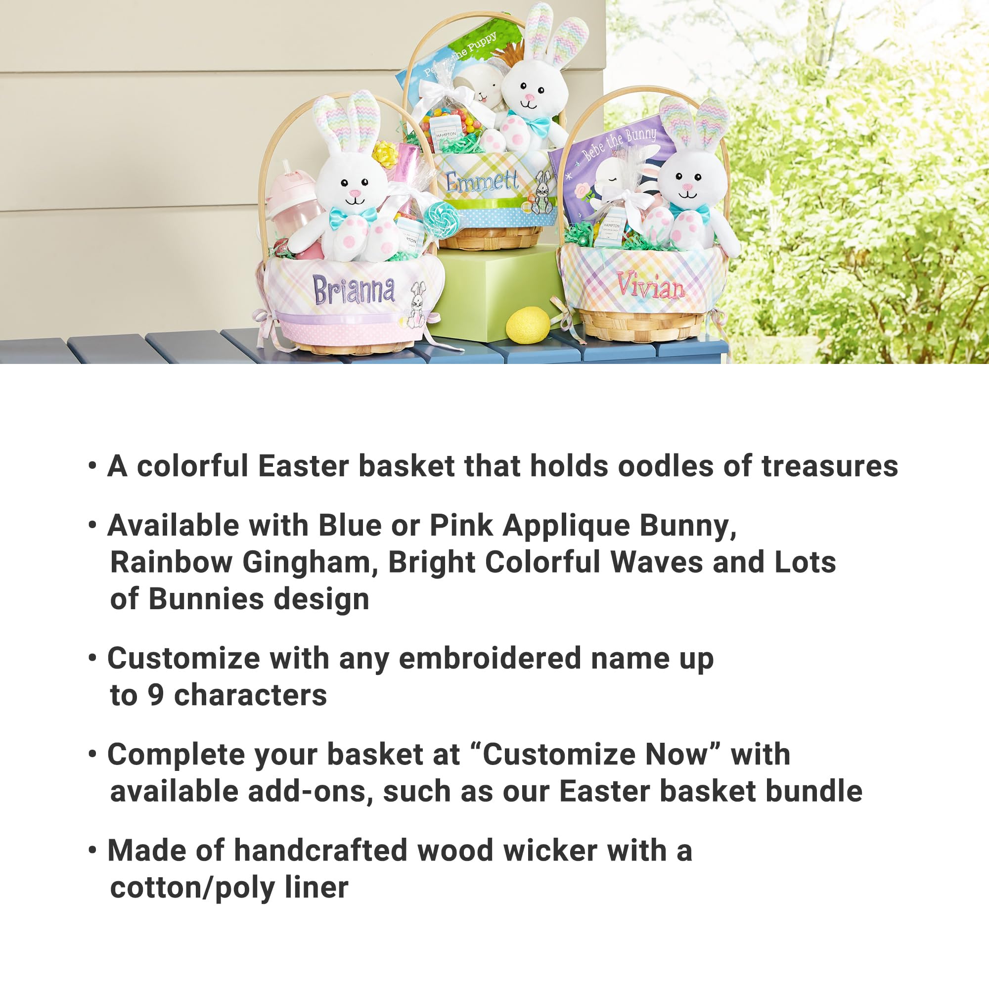 Let'S Make Memories Personalized Easter Basket - Teal Name On Bright Waves - Medium - Create Your Own - Wicker Basket - Embroide