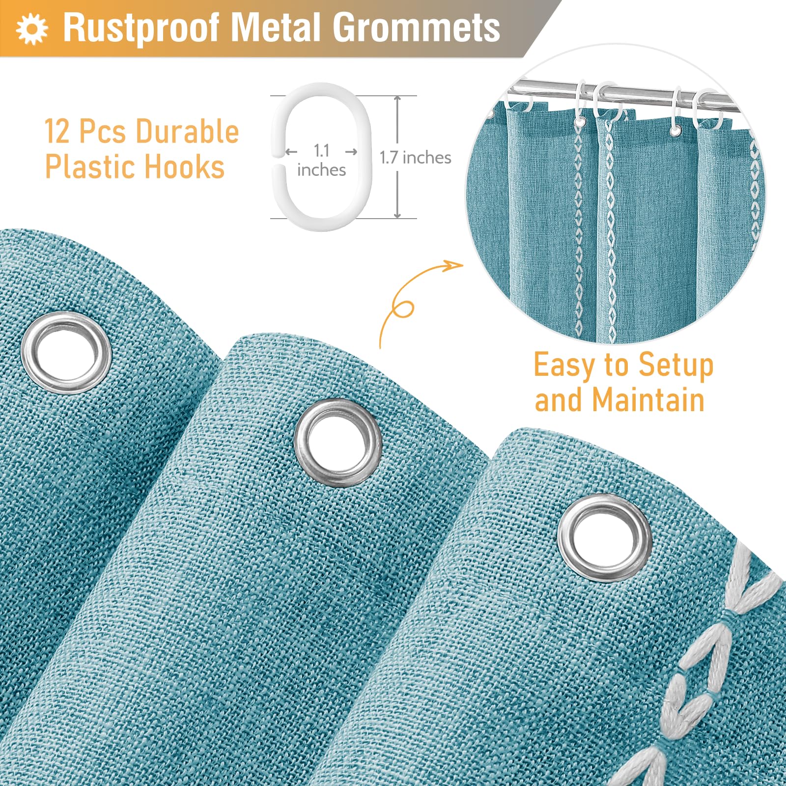 Bttn Boho Farmhouse Shower Curtain, Rustic Thick Striped Linen Fabric Shower Curtains Sets With Tassel, Water Resistant, Modern