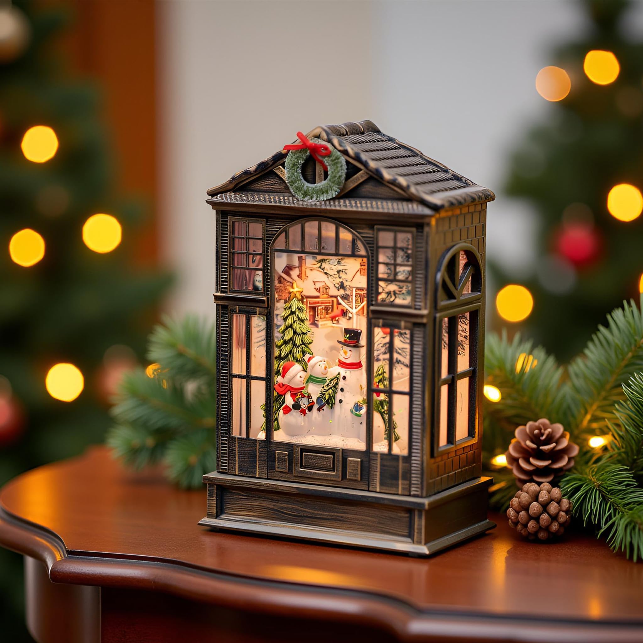 Christmas Snow Globe Lantern, Snowman Choir Musical Glowing Snow Globes, Indoor Home Christmas Decor, Battery or USB Powered, wi