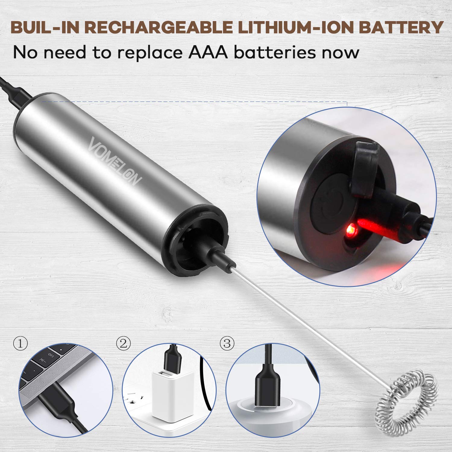Rechargeable Milk Frother Battery Operated,2-Speed Portable Travel Frother,Electric Milk Foamer Coffee Frother For Latte, Cappuc