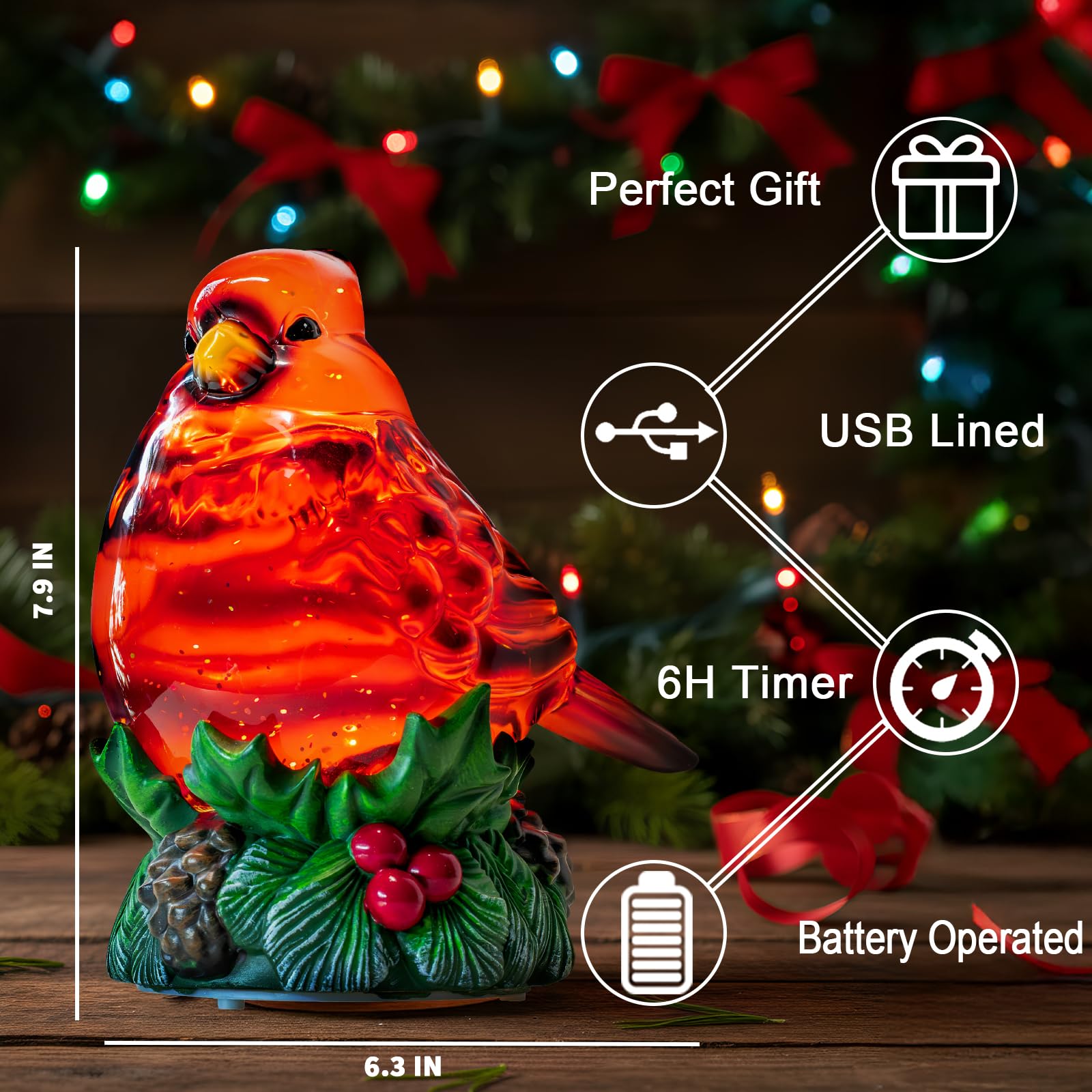 Christmas Snow Globes Cardinal Holly Music Water Lantern Holiday Decorations Gifts for Family Children or Friends