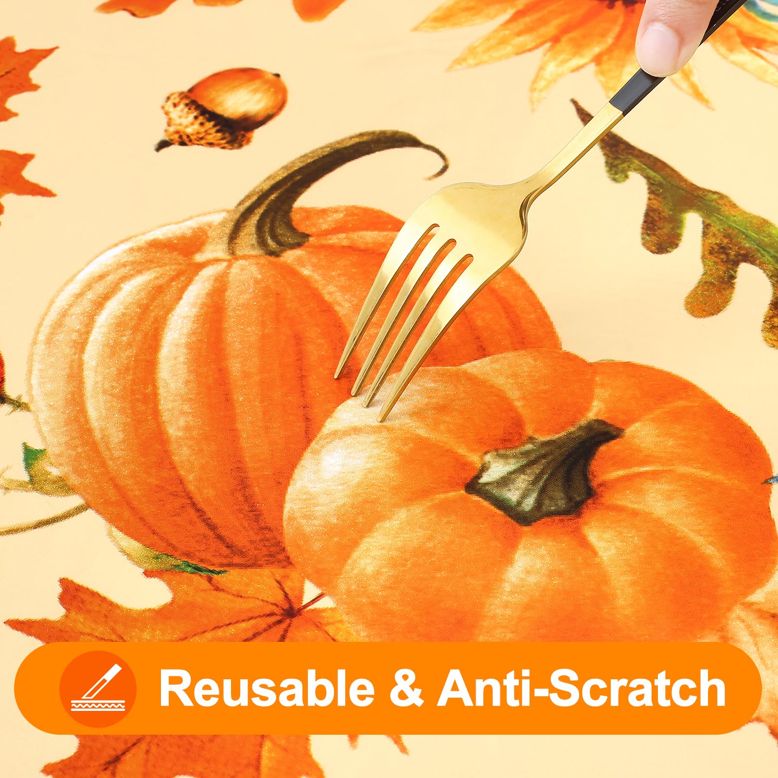Smiry Plastic Thanksgiving Tablecloth, Sunflower & Pumpkin Wipeable Flannel Backed Vinyl Tablecloths for 6 Foot Tables, Waterpro