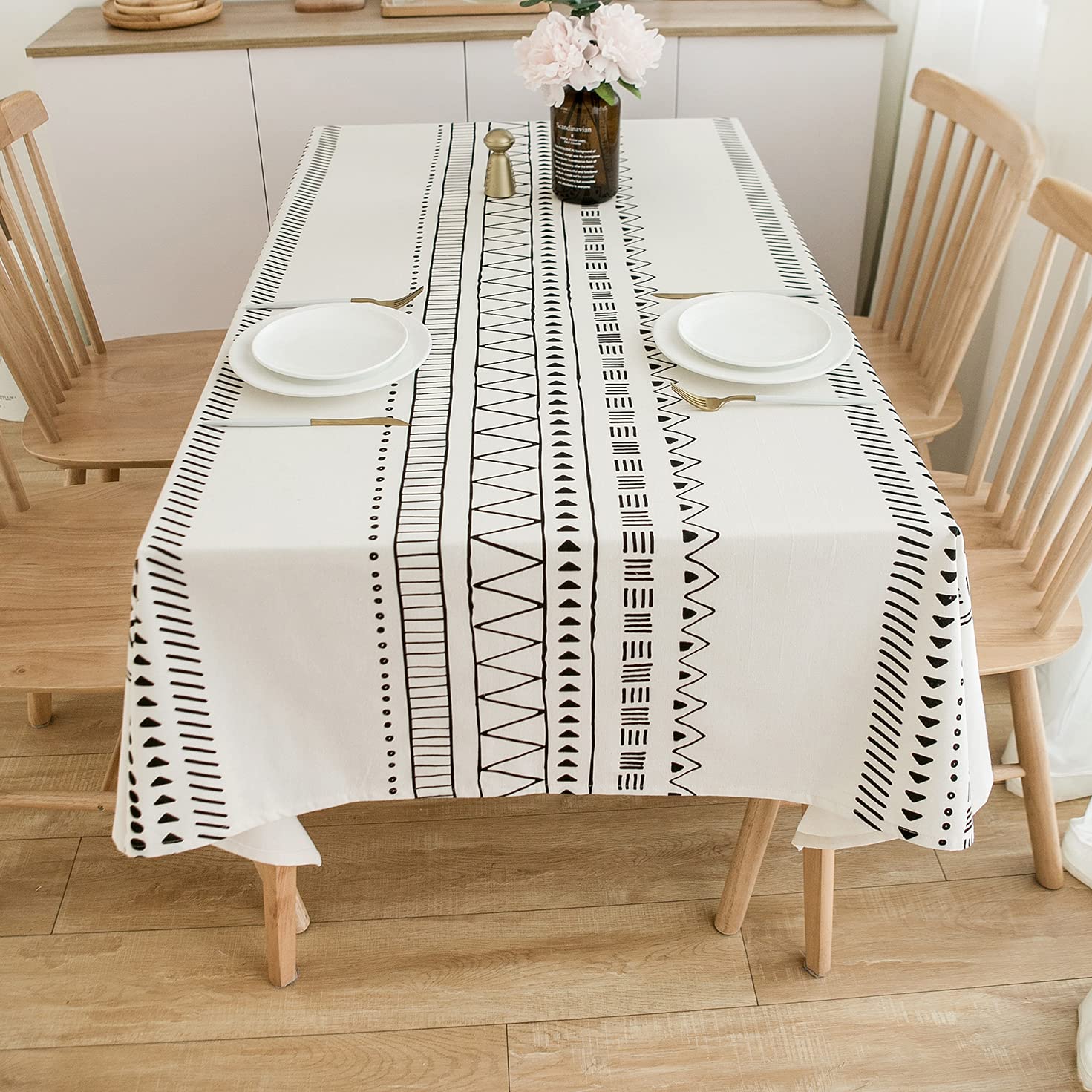 Boho Cotton Linen Table Cloths Farmhouse Heavy Fabric Table Cover Burlap Striped Geometric Washable Table Top For Parties Coffee