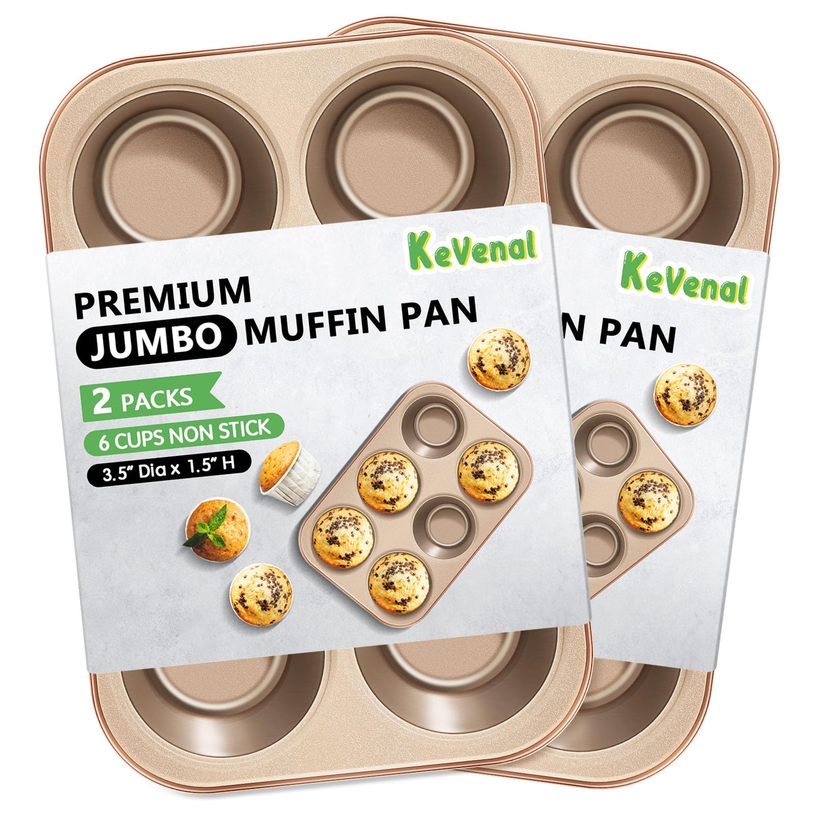 Kevenal Jumbo-Muffin-Pan - Nonstick 6-Cup Large Cupcake Pan, Heavy Duty Giant Muffin Baking Pan for Cupcakes, Oven Safe & Easy t