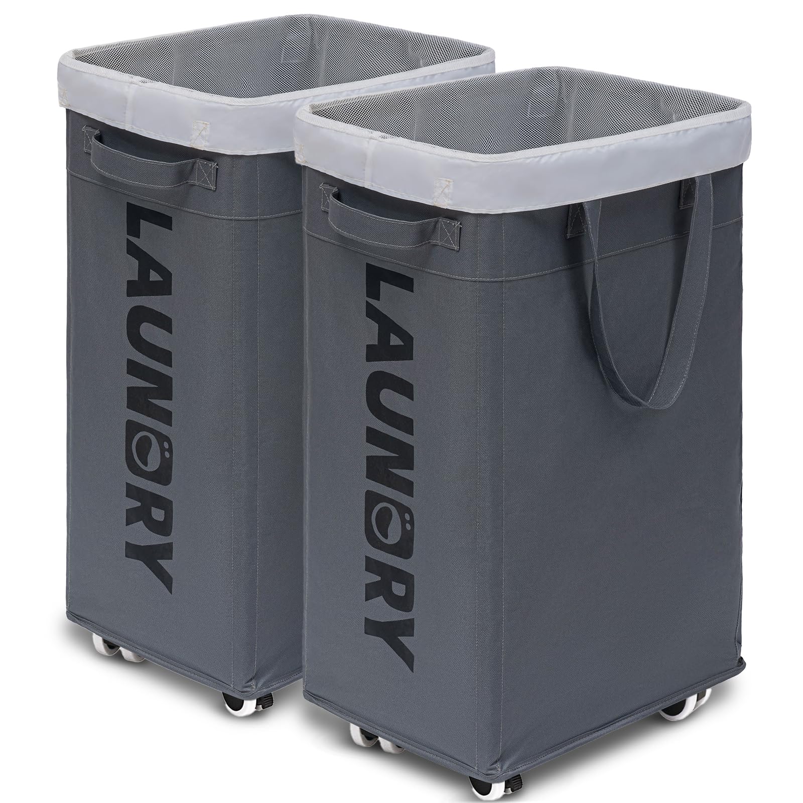 Goodpick Hamper With Wheels, 2-Pack 75L Foldable Laundry Baskets With Removable Wash Bags, Dirty Laundry Basket For Corner Dorm,