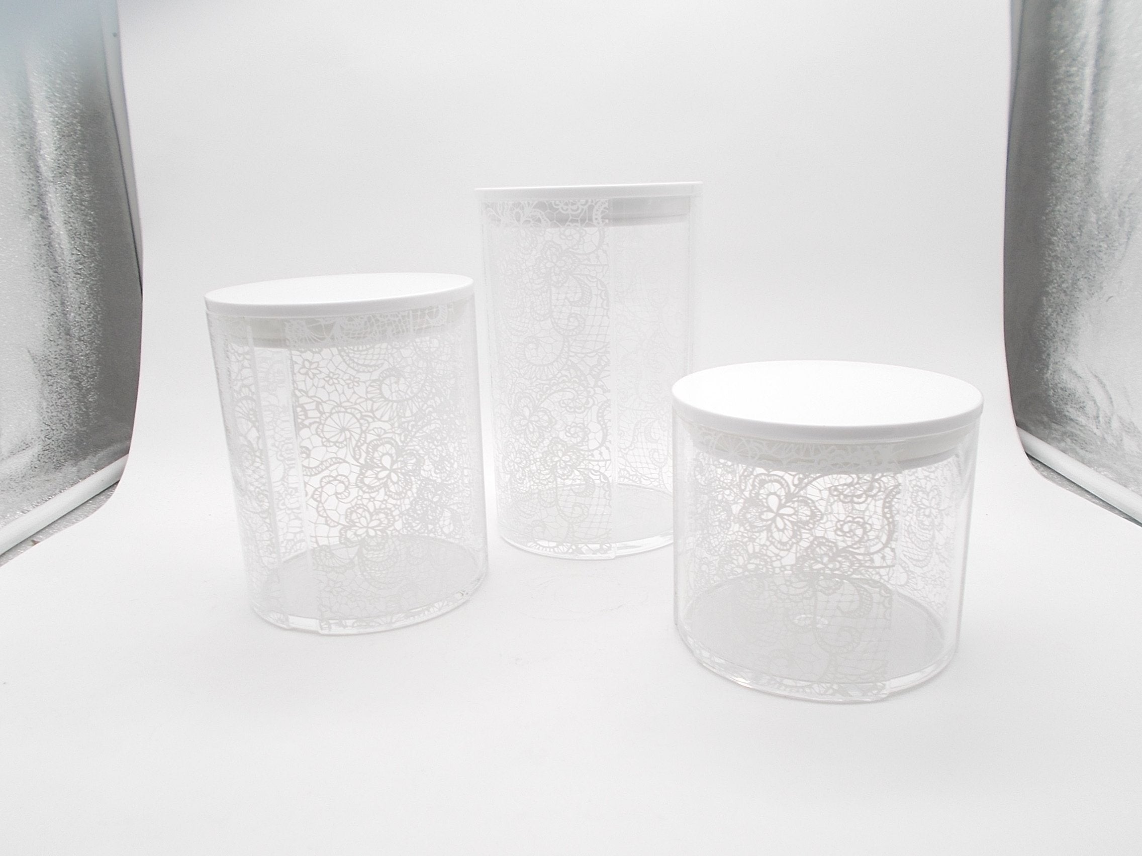 Toto Deals Designer Storage Jar Container With Airtight Lid (Set Of 3 Pcs) (Material: Acrylic, Capacity: 500Ml/750Ml/1000Ml, Col