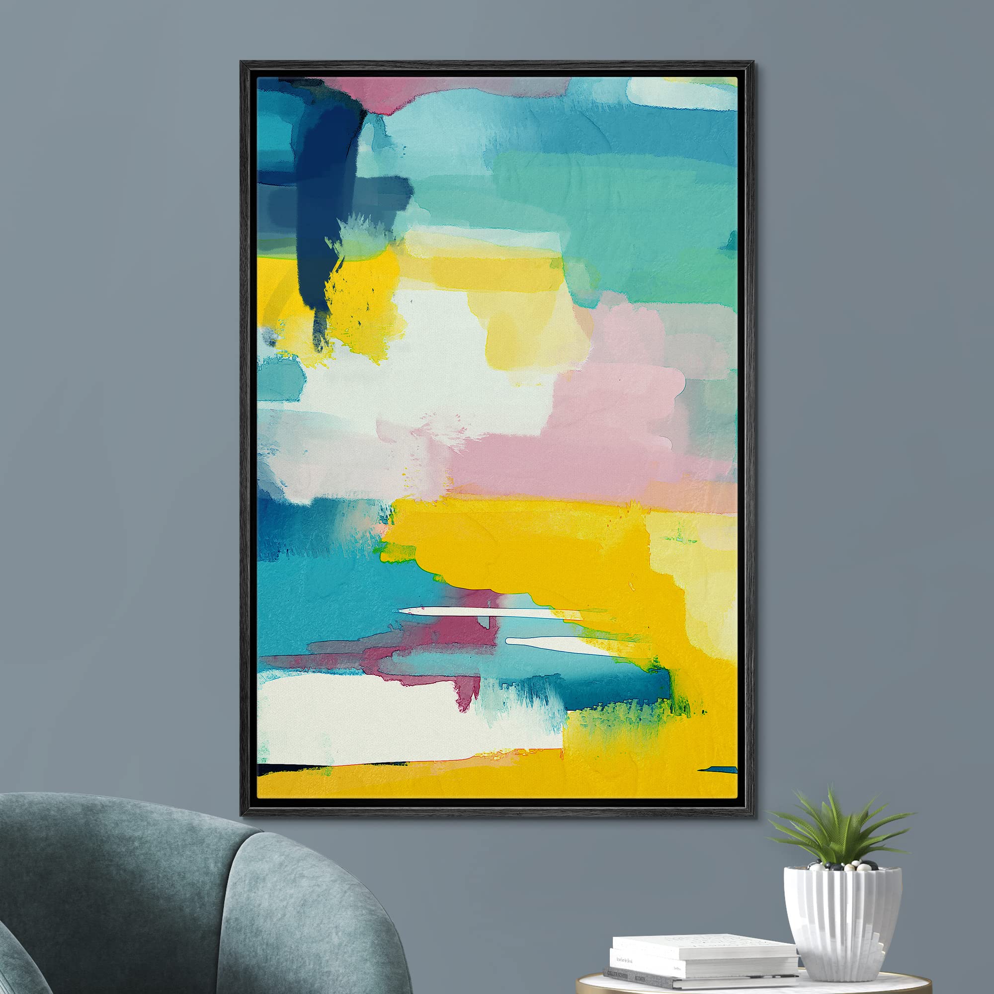 Signford Framed Canvas Print Wall Art Multicolor Rainbow Paint Stroke Collage Graffiti & Street Art Abstract Illustrations Moder