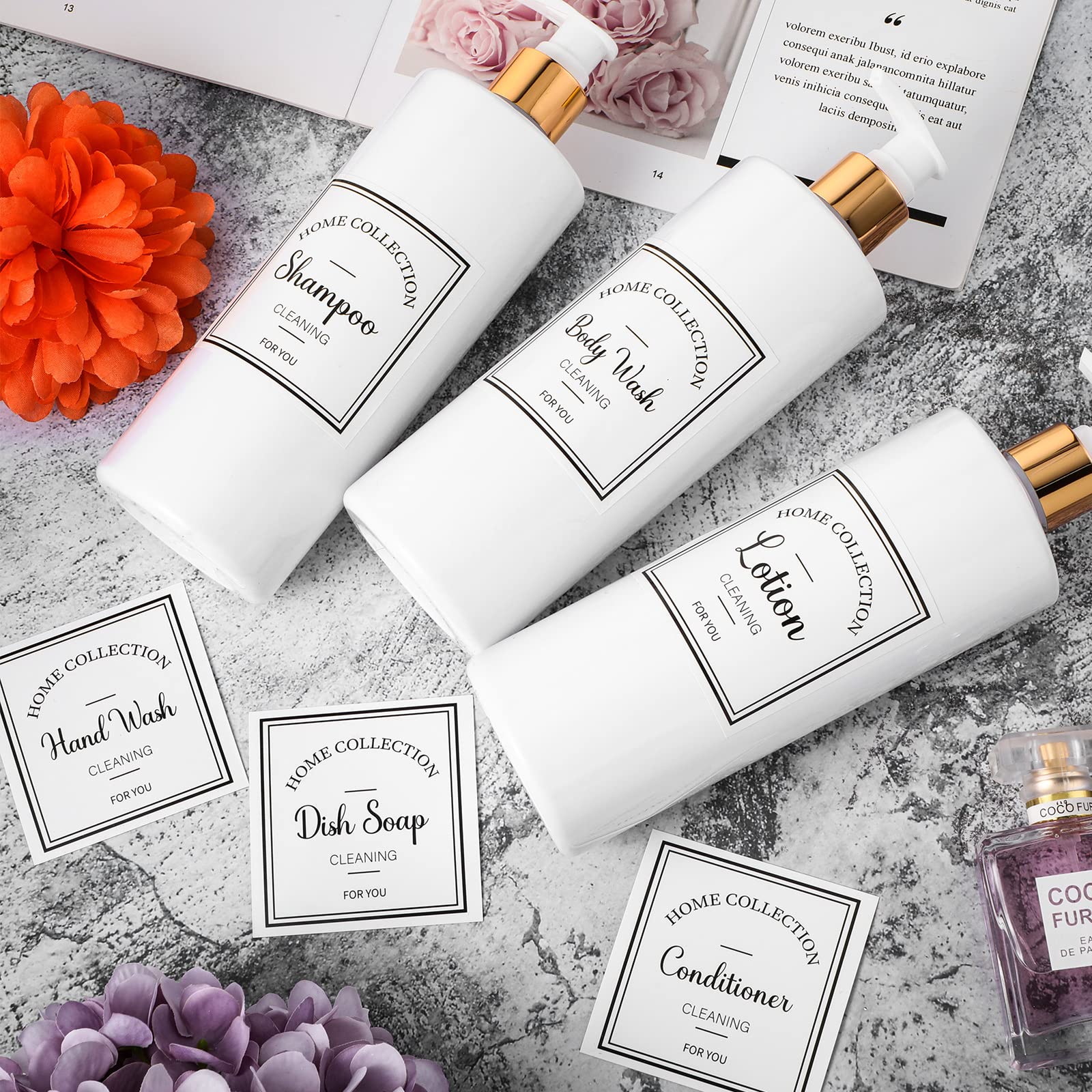 3 Pieces 16Oz Pump Bottle Set Shampoo And Conditioner Bottle Plastic Refillable Soap Dispenser Shower Dispenser With 6 Label Sti