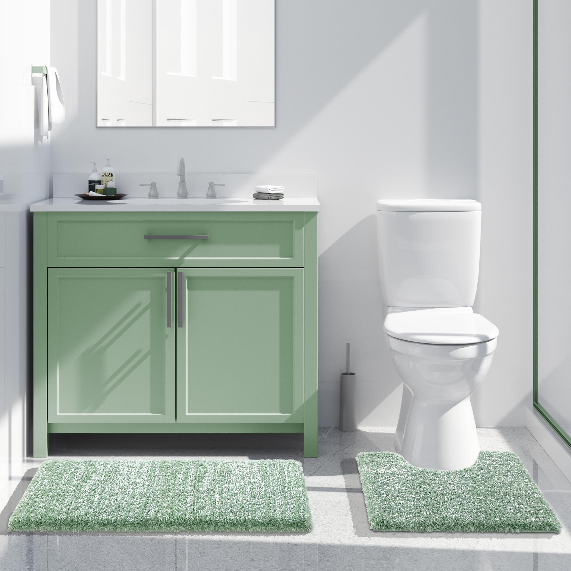 Yimobra Toilet Rugs U Shaped Washable 24X20, Ultra Soft And Water Absorbent Bath Mats, Non Slip Fluffy Shaggy Luxury Microfiber