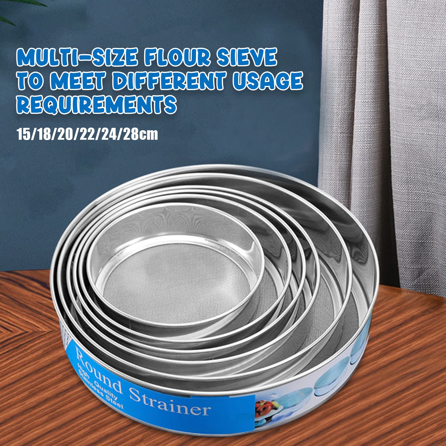 Mdakego 6 Pcs Stainless Steel Flour Sifte,Round Flour Sifter 40 Mesh,Premium Rustproof Flour Sieve Fine Mesh For Baking Cake Bre