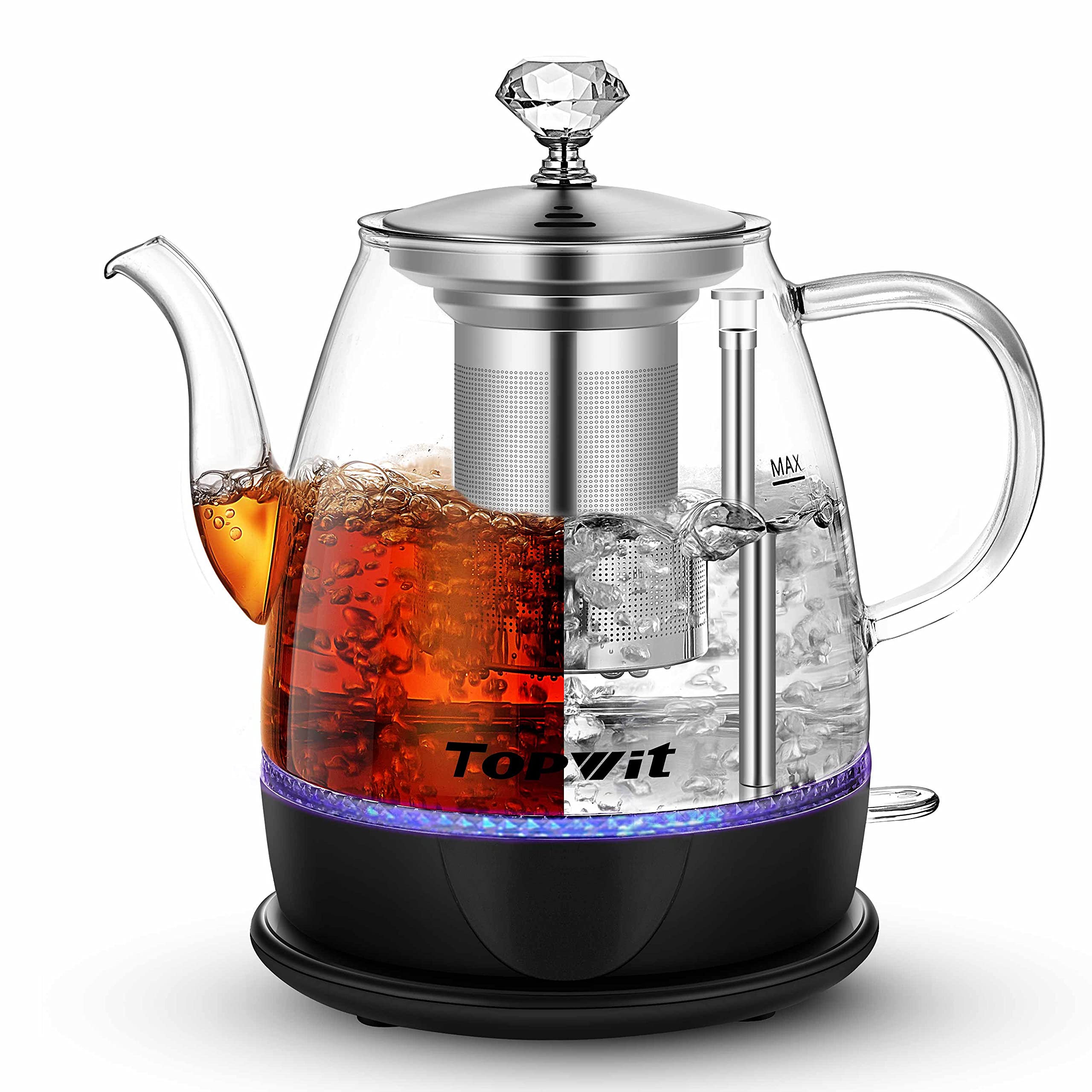Topwit Electric Kettle Glass, For Hot Water, Tea And Coffee Dual Purpose Design, Bpa-Free, 1L Pour Over Removable Stainless Stee