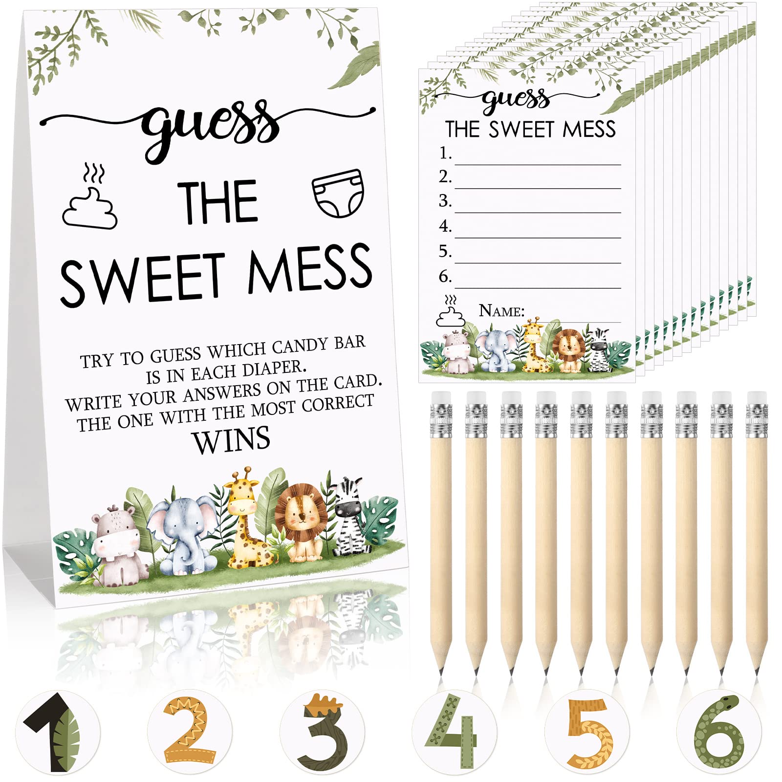 67 Pcs Guess The Sweet Mess Baby Shower Game Dirty Diaper Game Including Guess The Sweet Mess Sign 50 Small Cards 10 Pencils And