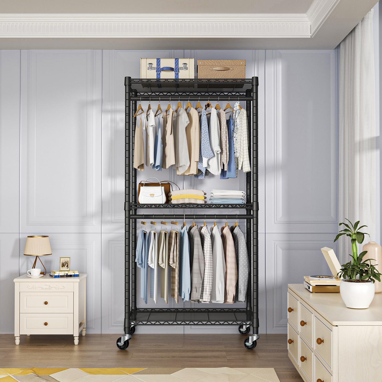 Futassi Heavy-Duty Portable Closet, 30''W X 14''D X 76''H, Black, Carbon Steel