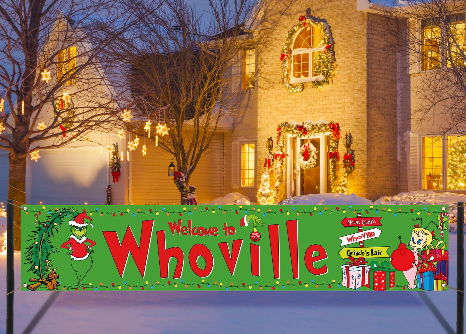 Nepnuser Welcome To Whoville Fence Banner Green Christmas Winter Holiday Birthday Party Decoration Xmas Large Home Garden Outdoo