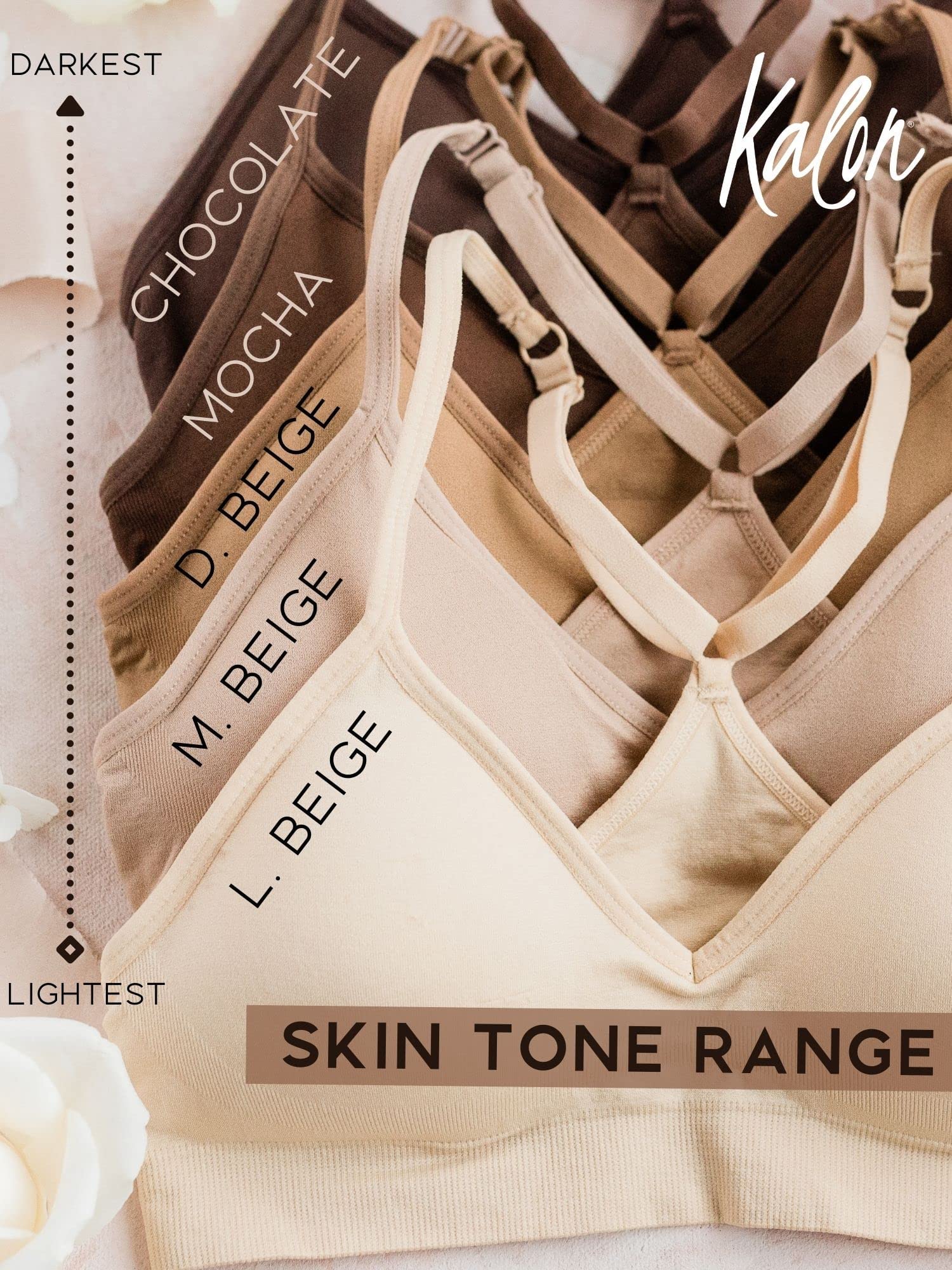 Kalon Womenas 4 Pack Racerback Sports Bralette Seamless Wireless Comfort Bra (Medium, 4Pk Chocolate)
