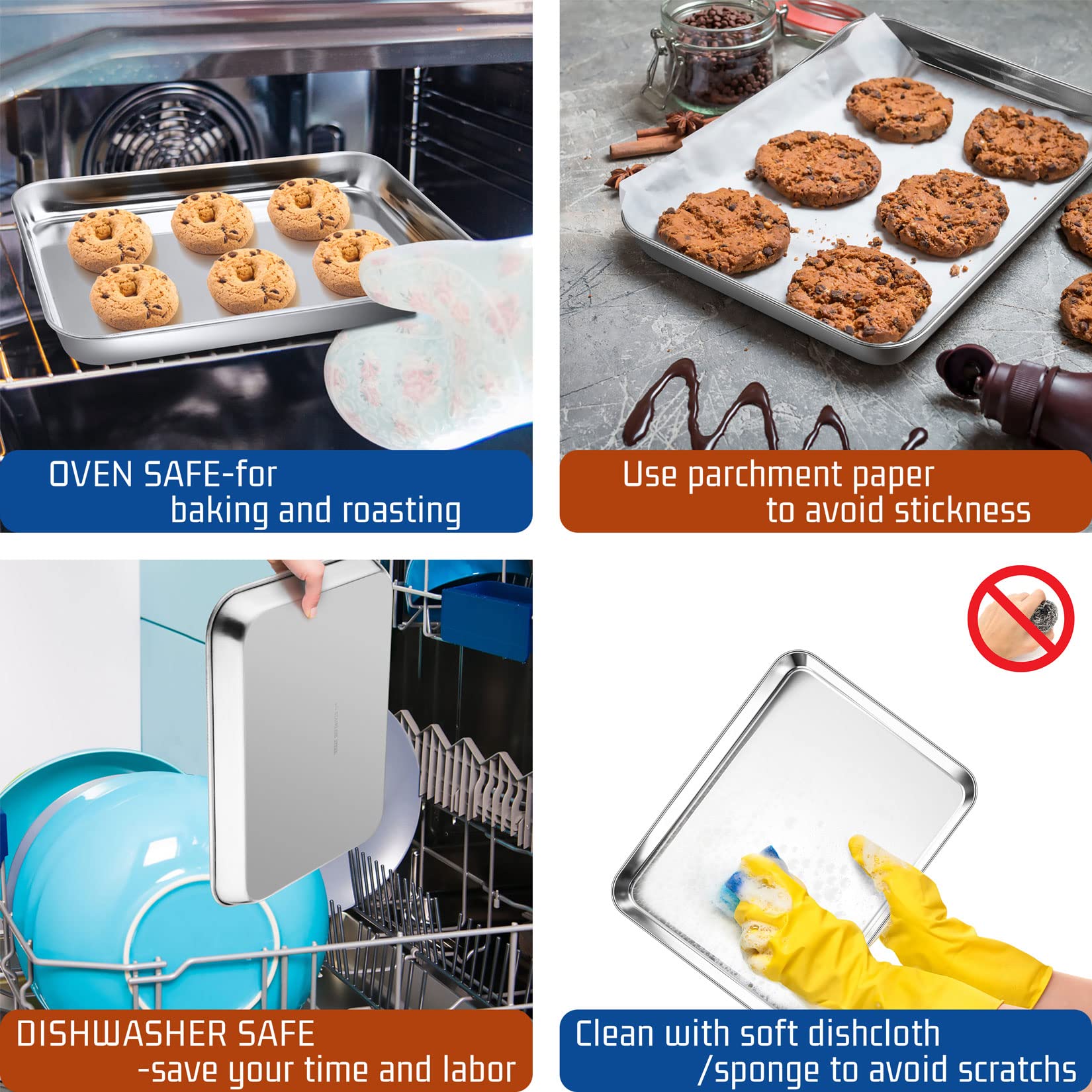 Mini Toaster Oven Tray Pan, P&P Chef Stainless Steel Broiler Pan, Small Rectangle 9''X7''X1'', Non Toxic & Heavy Duty, Easy Clea