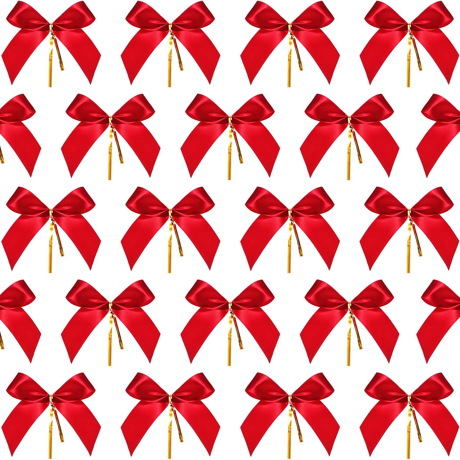 Sumind 48 Pieces Christmas Bow Mini Red Ribbon Bow Tie 3 Wreath Ornaments for Christmas Tree Xmas Decoration